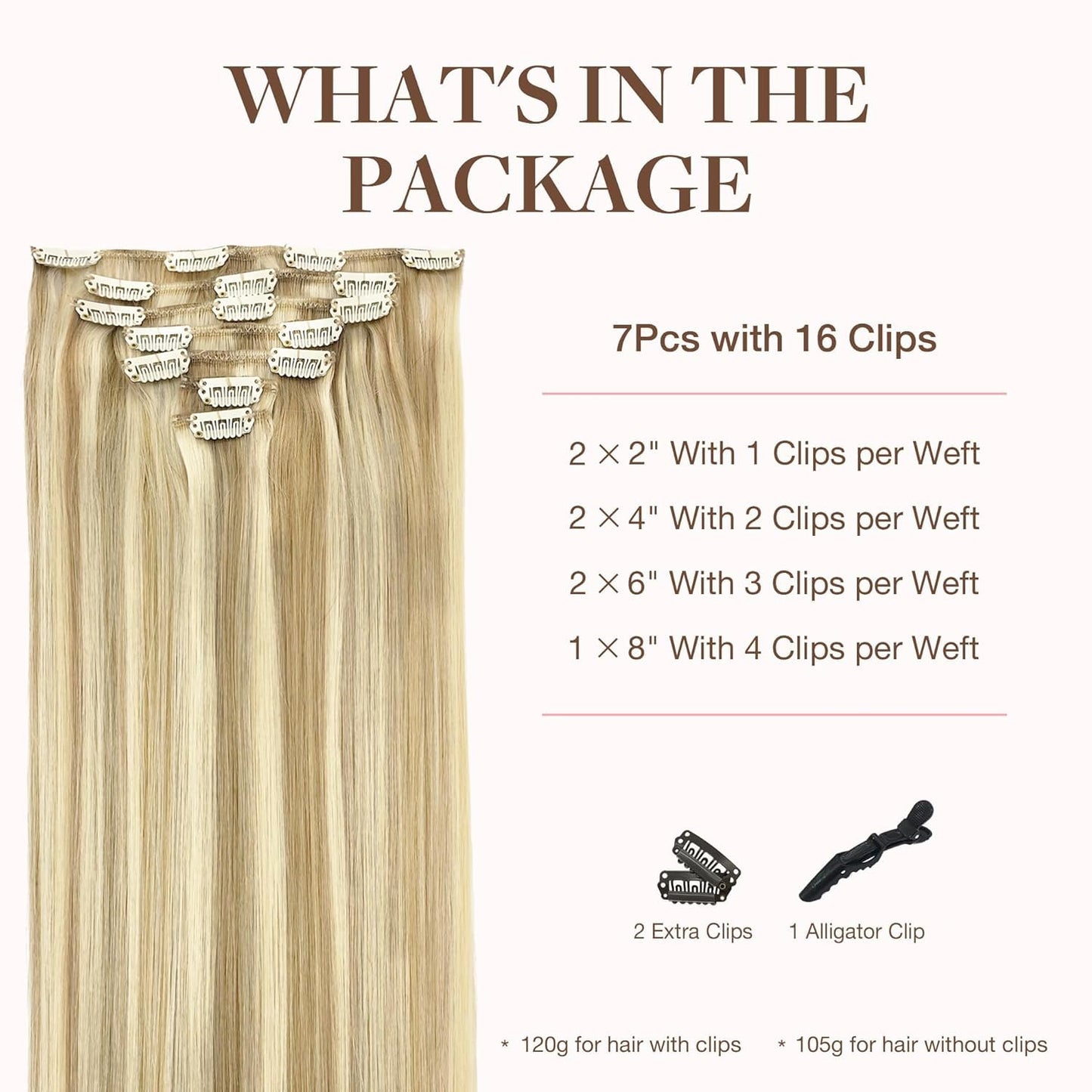 GOO GOO Clip in Hair Extensions Real Human Hair, Remy Human Hair Extensions Clip ins for Women, Natural Human Hair, 18inch 120g 7Pcs, 18A/613A Dark Blonde Highlighted Bleach Blonde