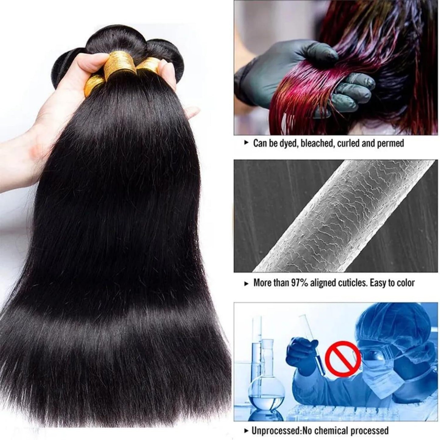 SIIKAP Straight Human Hair Bundles 100% Unprocessed 12A Brazilian Virgin Hair 14 14 14 Inch Straight Bundles Human Hair Double Weft 3 Bundles Straight Weave Natural Black