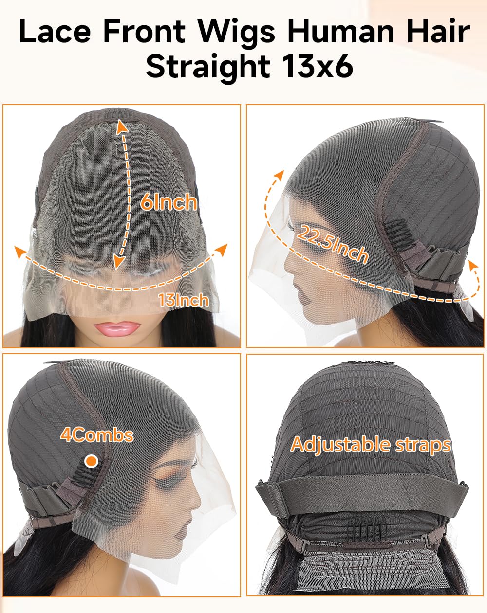Ruibor 13x6 Lace Front Wigs Human Hair Pre Plucked Straight Full Human Hair Wig 200 Density Soft HD Lace Frontal Wig Human Hair No Tangle No Shedding Tiny Knots Glueless Natural Black Wig 36 Inch