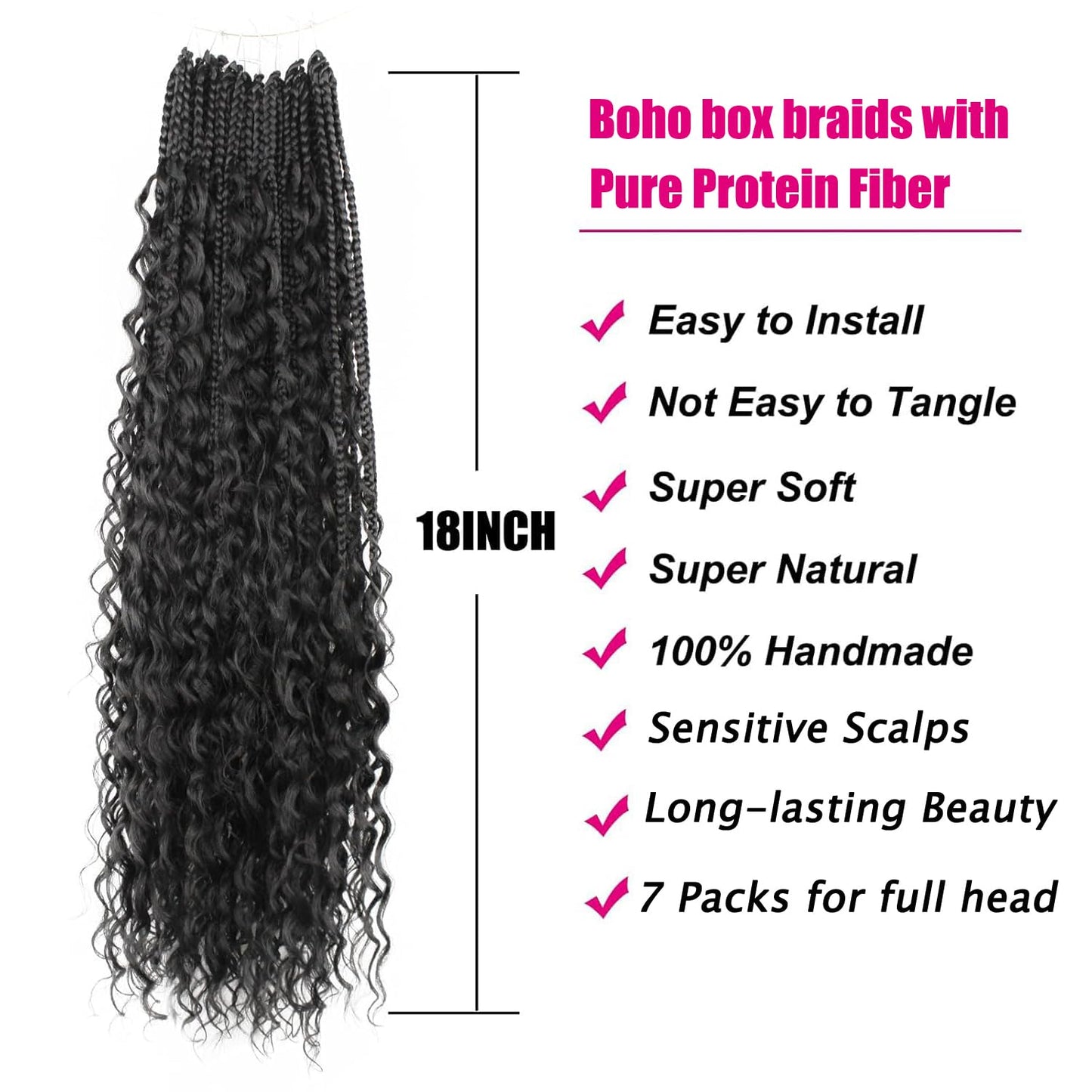 Boho Crochet Braids Pure Protein Fiber Close to Human Hair 18 Inch Goddess Box Braids with Soft Curls Bohemian Braids Crochet Hair for Black Women (18Inch #2)