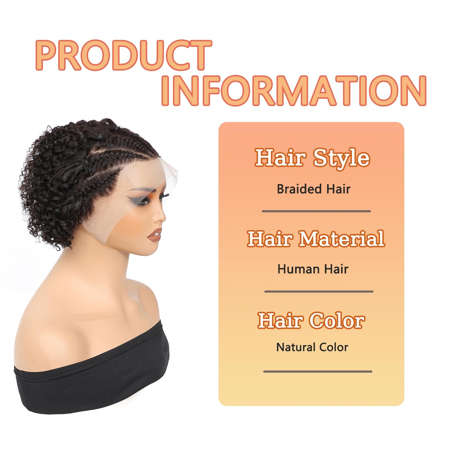 Inghood Braided Lace Front Wigs For Black Women Braided Curly Human Hair Wigs Fully Handmade Braided Wig Pixie Cut Wig 13x4 Lace Front Wigs Human Hair Curly Bob Wig Human Hair (Natural Color)