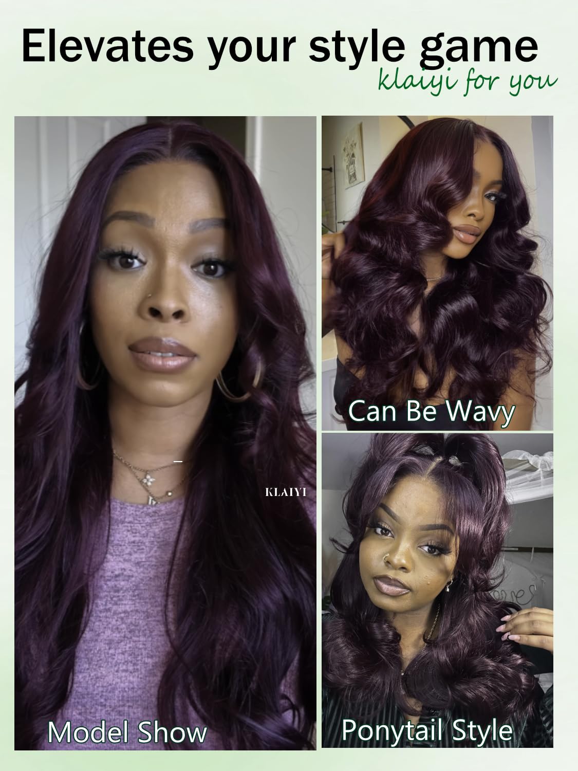 KLAIYI Black Cherry Layered Straight 13x4 Precut Lace Front Wigs Human Hair Bye Bye Knots Glueless Ready to Wear and Go Wig Drawstring Pre Plucked Bleached Dark Burgundy Wine Red Pre Everything 26Inch
