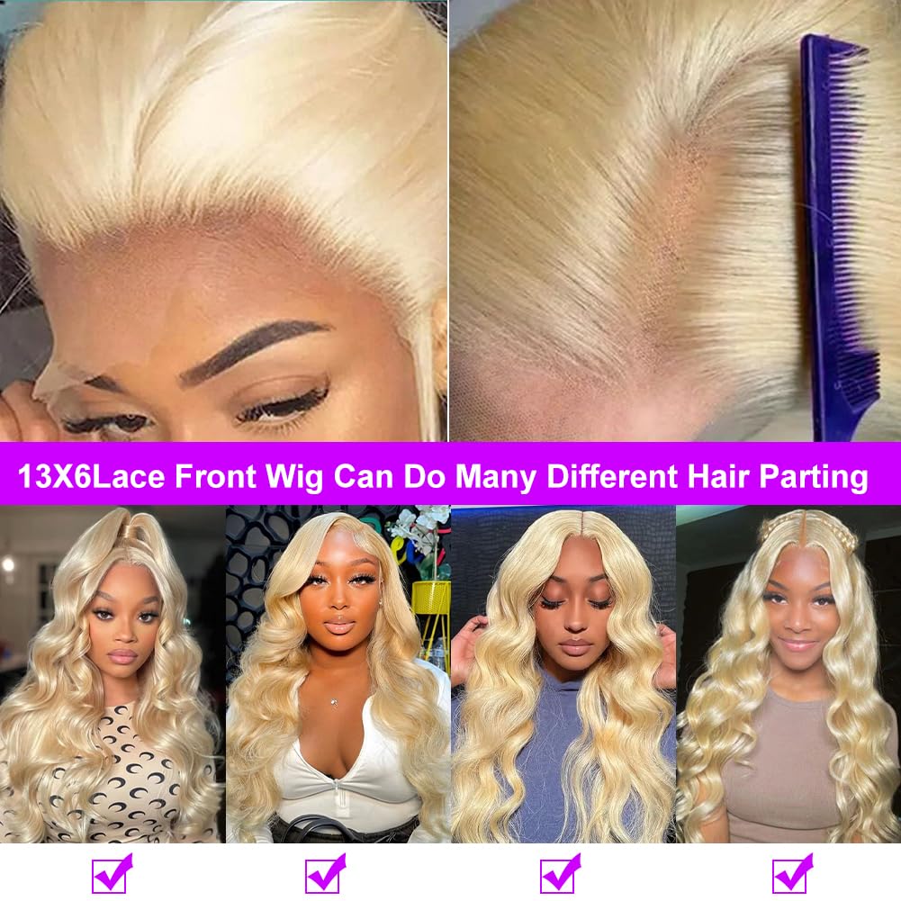 Blonde Lace Front Wig Human Hair 613 Body Wave HD Lace Frontal Wig Pre Plucked With Baby Hair 13x4 Free Part Full Lace Front Wigs for Women 200% Density 26inch
