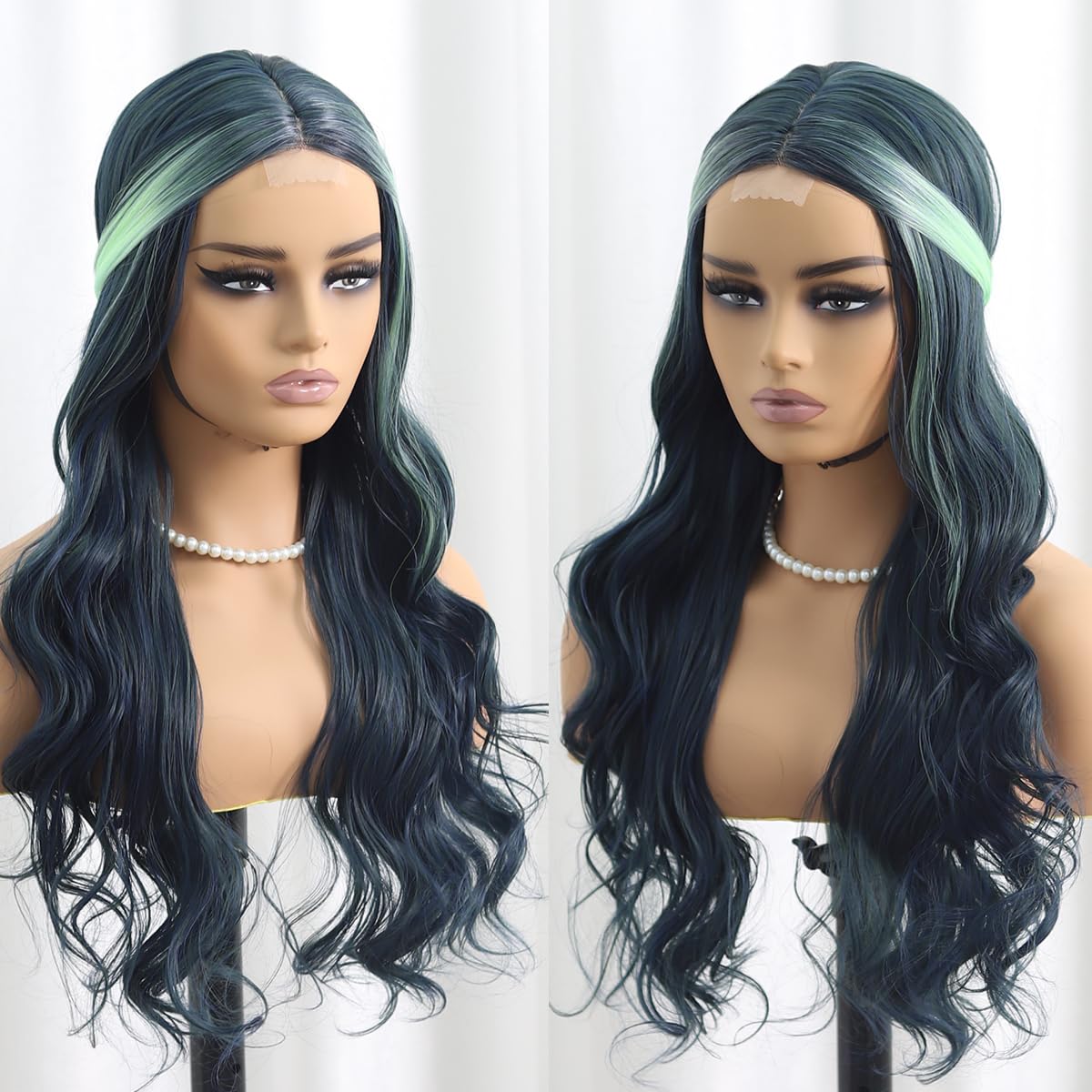 SISIFIRE Highlight Long Deep Wave Wigs for Women Long Curly Small Lace Front Wig Synthetic Heat Resistant Fiber Middle Part Wigs for Halloween Cosplay Christmas Wigs
