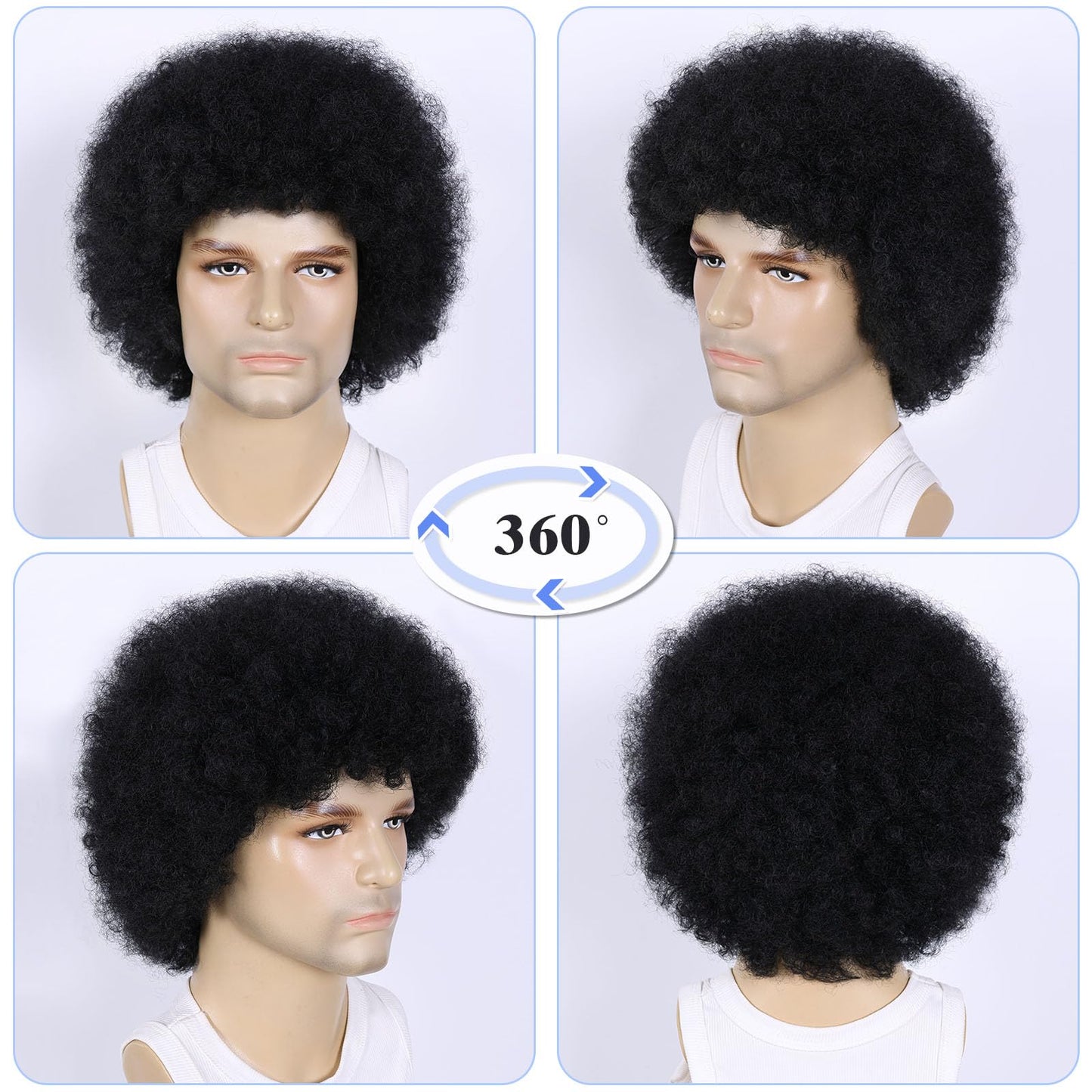 TOPHR Afro Wig Men 70s Rock Disco Costume for Mens or Women Short Kinky Curly Heat Resistant Synthetic Wigs for Party