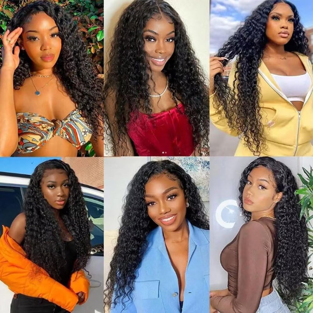 Yavida Water Wave Human Hair Bundles Wet and Wavy Human Hair Bundles Brazilian Unprocessed Remy Hair Water Wave Weave Extensions 22 24 26 Inch Natural Black
