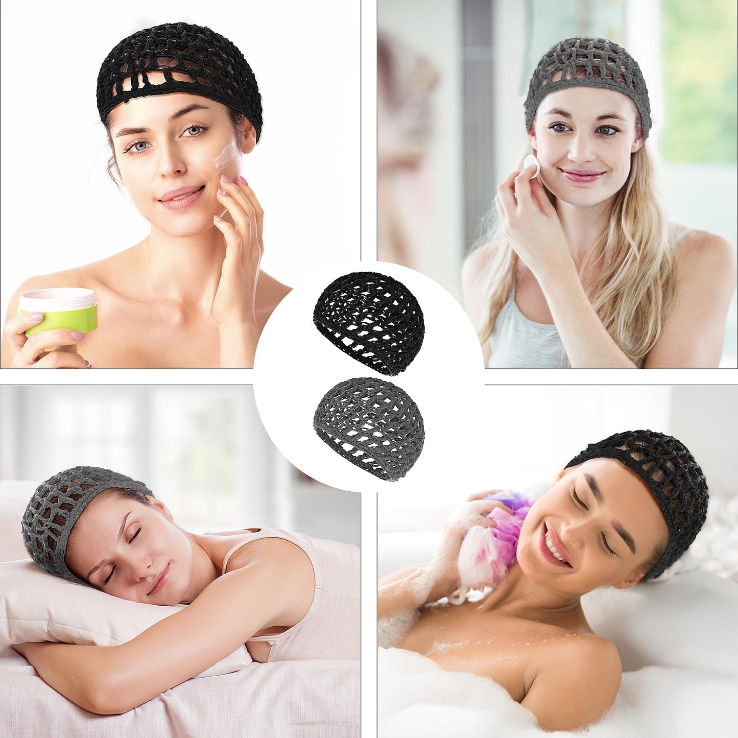 WLLHYF 2 PCS Wig Cap Hair Net Sleeping Bonnets Essentials Hairnets Elastic Bands Wrap Grip Crochet Braided Satin Cosplay Head Making Fix Mesh Sew Headwear Night Hats Women Men