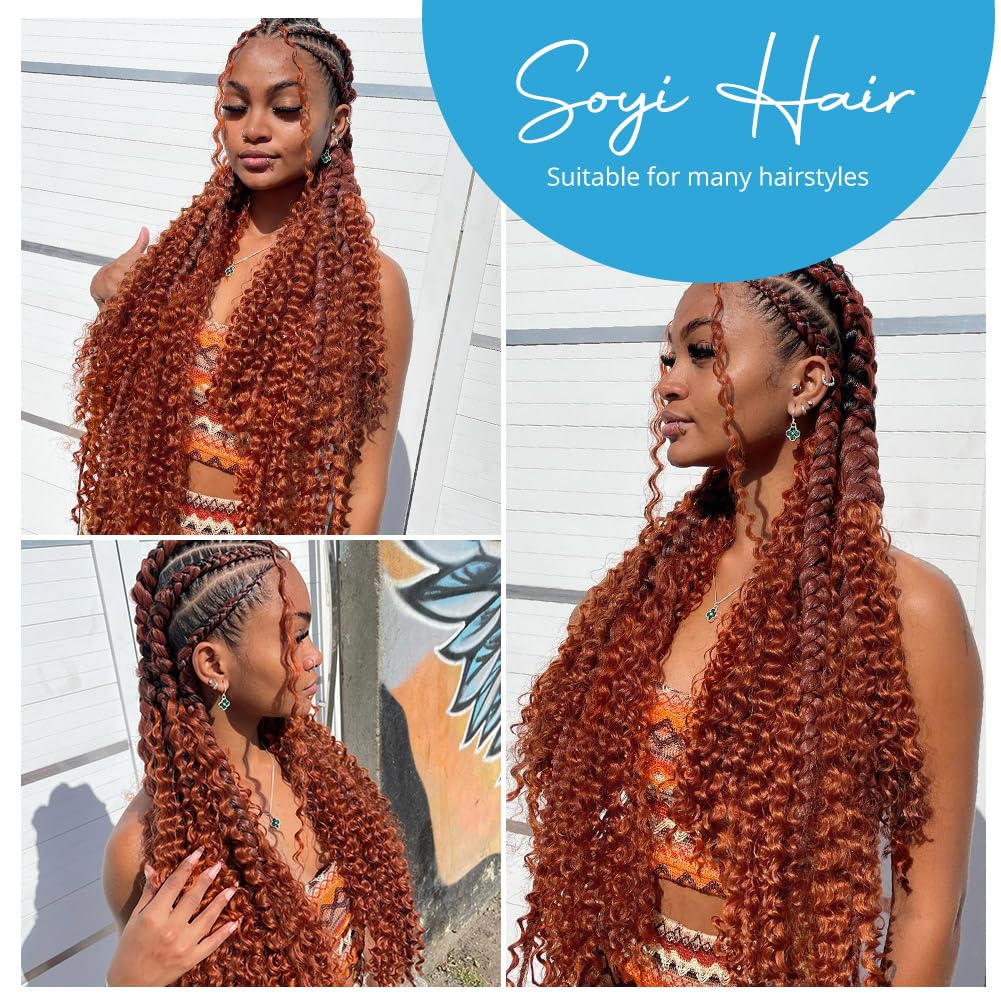Dark Ginger Human Braiding Hair Water Wave Bulk 100g 24 Inch Color 350 Curly for Boho Braids Hair Extensions No Weft 2 Braids Per Pack Wet and Wavy