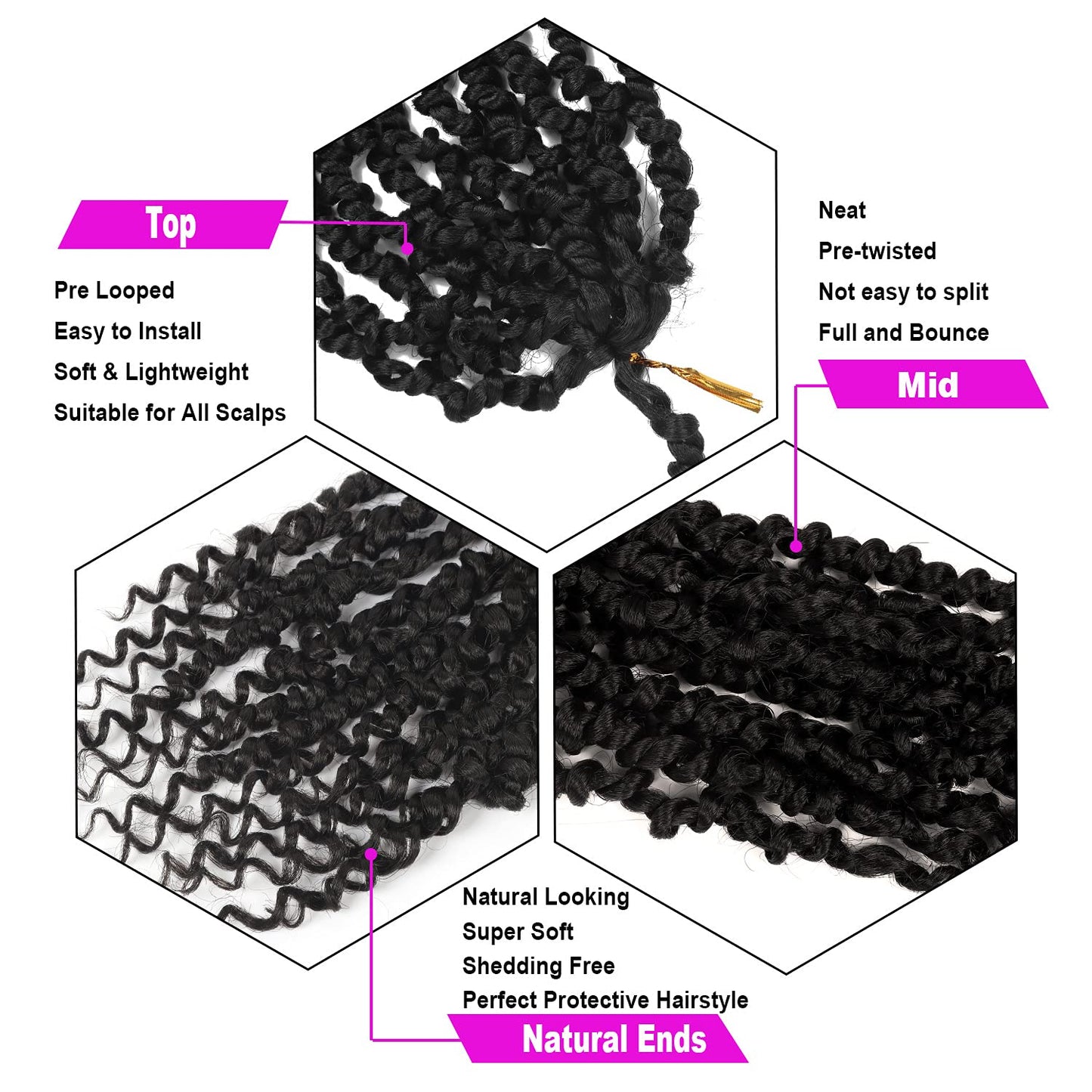 BILEAF Pre-twisted Passion Twist Crochet Hair for Women 8 Packs Curly Crochet Hair Pre Looped 12 Inch Ombre Passion Twist Hair, Short Passion Twists Hair Crochet Passion Twists Crochet Boho Braids 1B