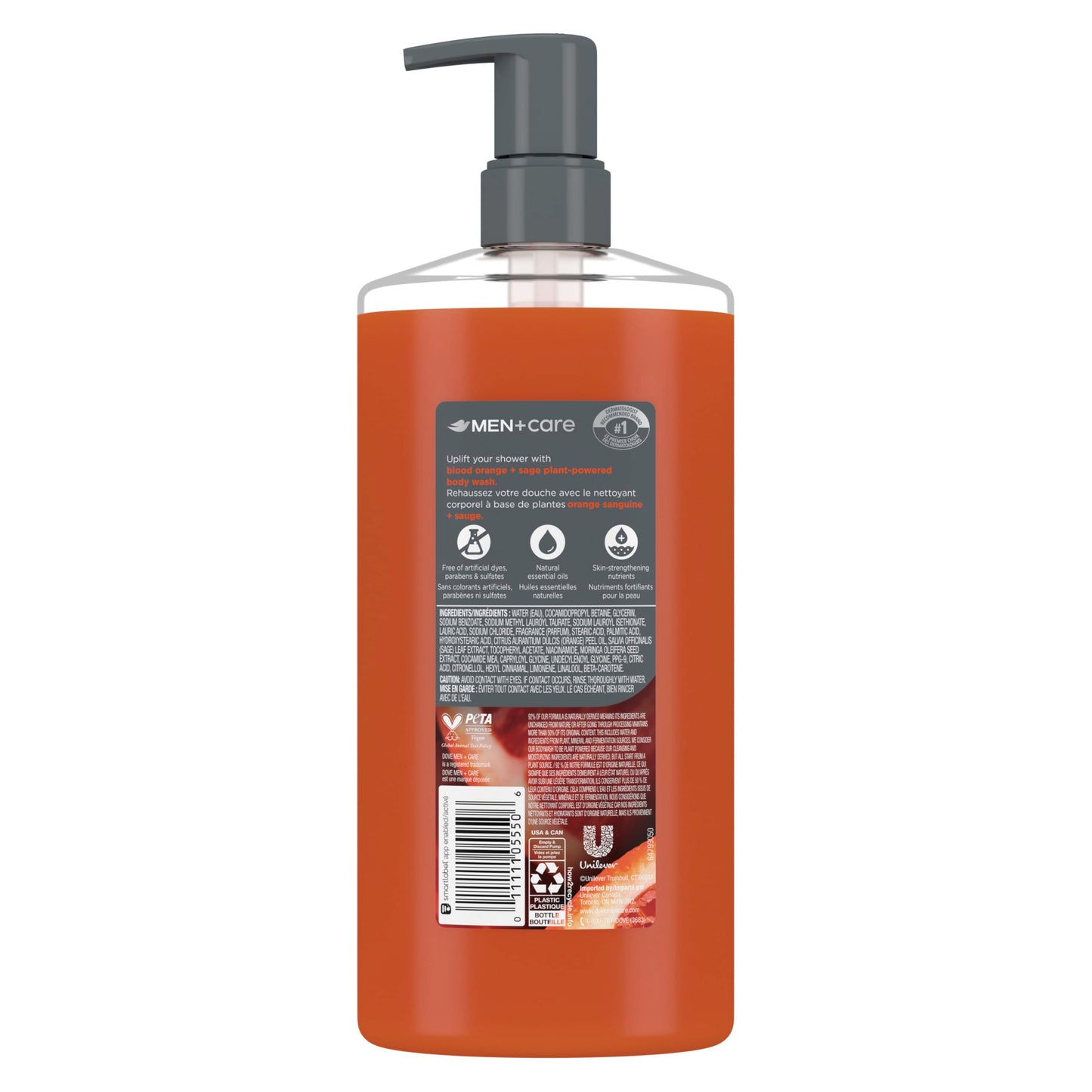 DOVE MEN + CARE Body Wash Blood Orange to Rebuild Skin in the Shower with Plant-Based Cleansers and Moisturizers 26 fl oz