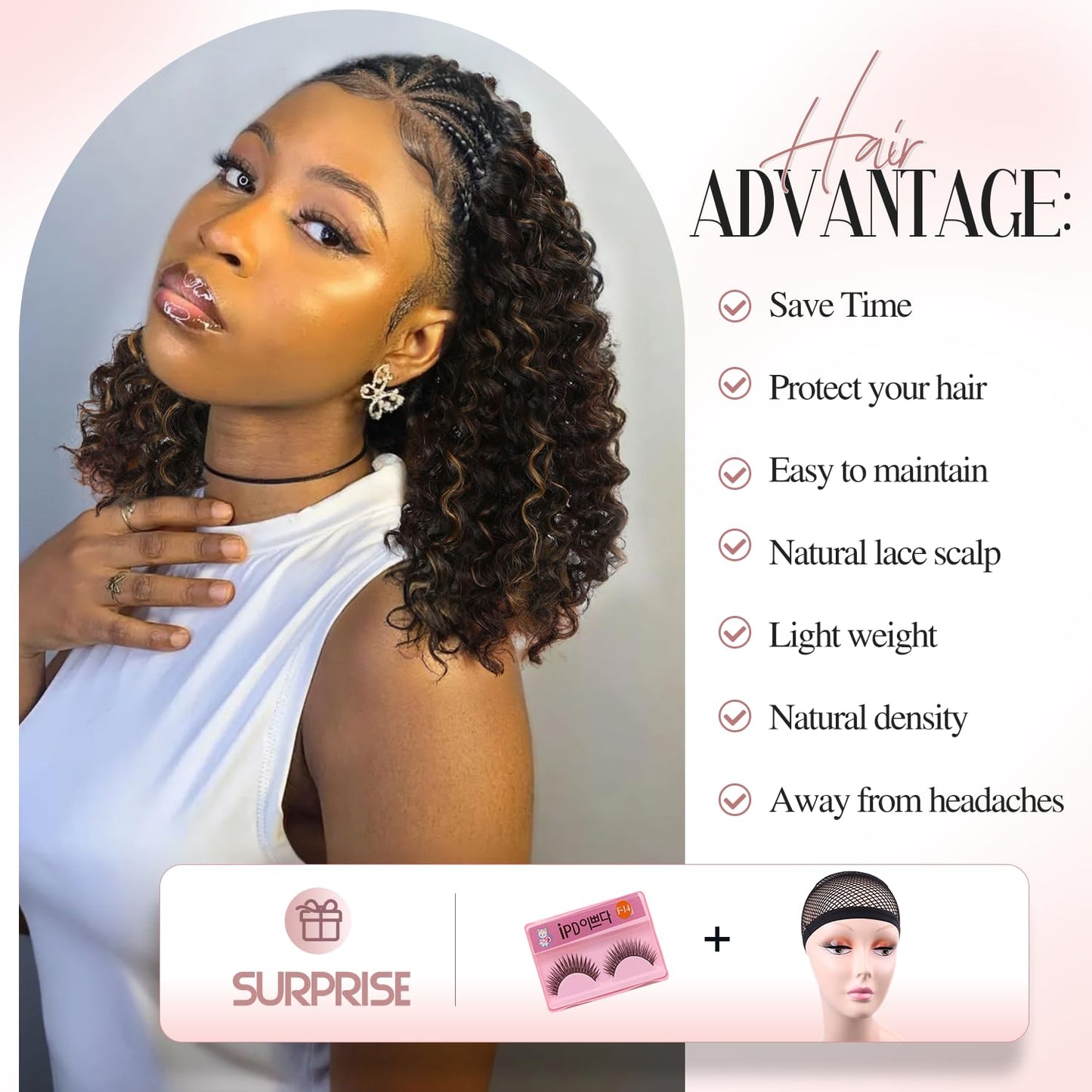 Fancy Hair Cornrow with Curly Hair Wig HD Lace Front Braided Wig with Baby Hair Pre Plucked Glueless Transparent 13x4 Inch Lace Frontal Wig for Black Women (2#/27#)