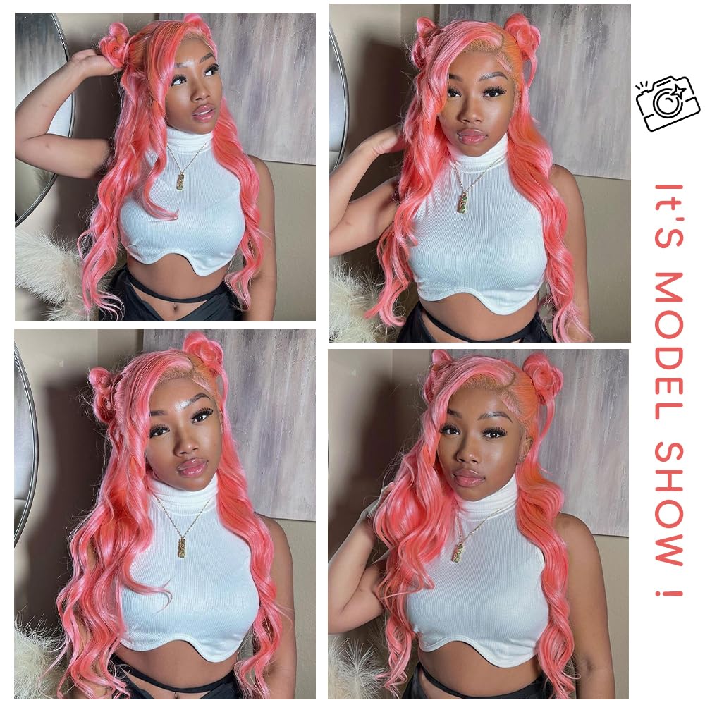 Pink Lace Front Wigs Human Hair Pre Plucked 200% Density Body Wave Pink Wig Human Hair 13x4 HD Lace Frontal Wigs Colored Human Hair Wig Glueless Wigs Human Hair 32 Inch