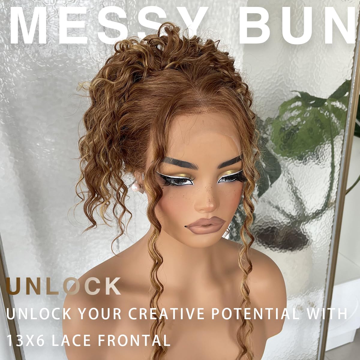 26Inch Honey Blonde Sunkissed Highlights Deep Curly Lace Front Wig for Black Women, 13x6 HD Glueless Curly Lace Front Wigs Pre-Plucked, 200 Density Synthetic Lace Frontal Wig, 26 inch #4/27