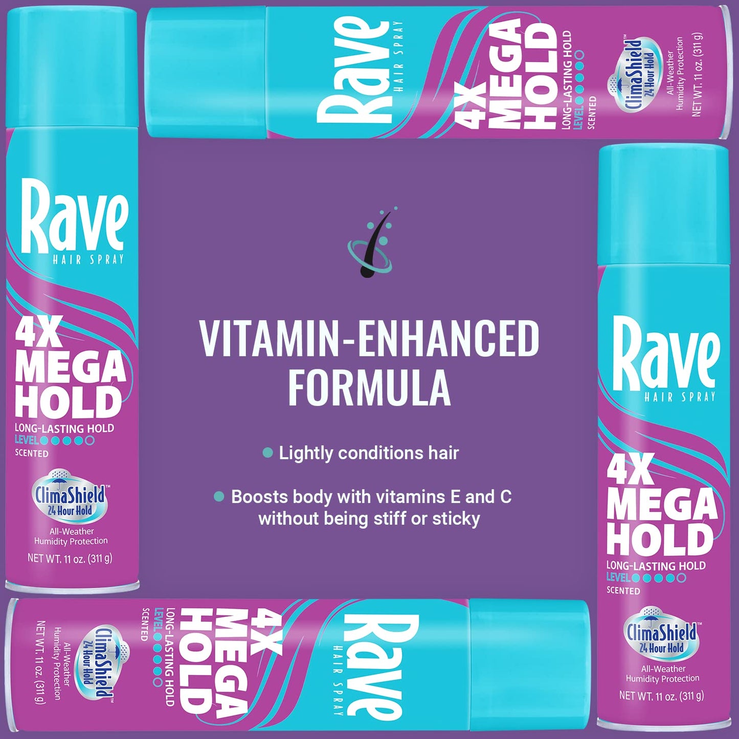 rave 4X Mega Long-Lasting Firm Hold Scented Hair Spray for Heat Protection, Volume and Shine - ClimaShield for Extra Humidity & Minimizes Frizz (Pack of 2)