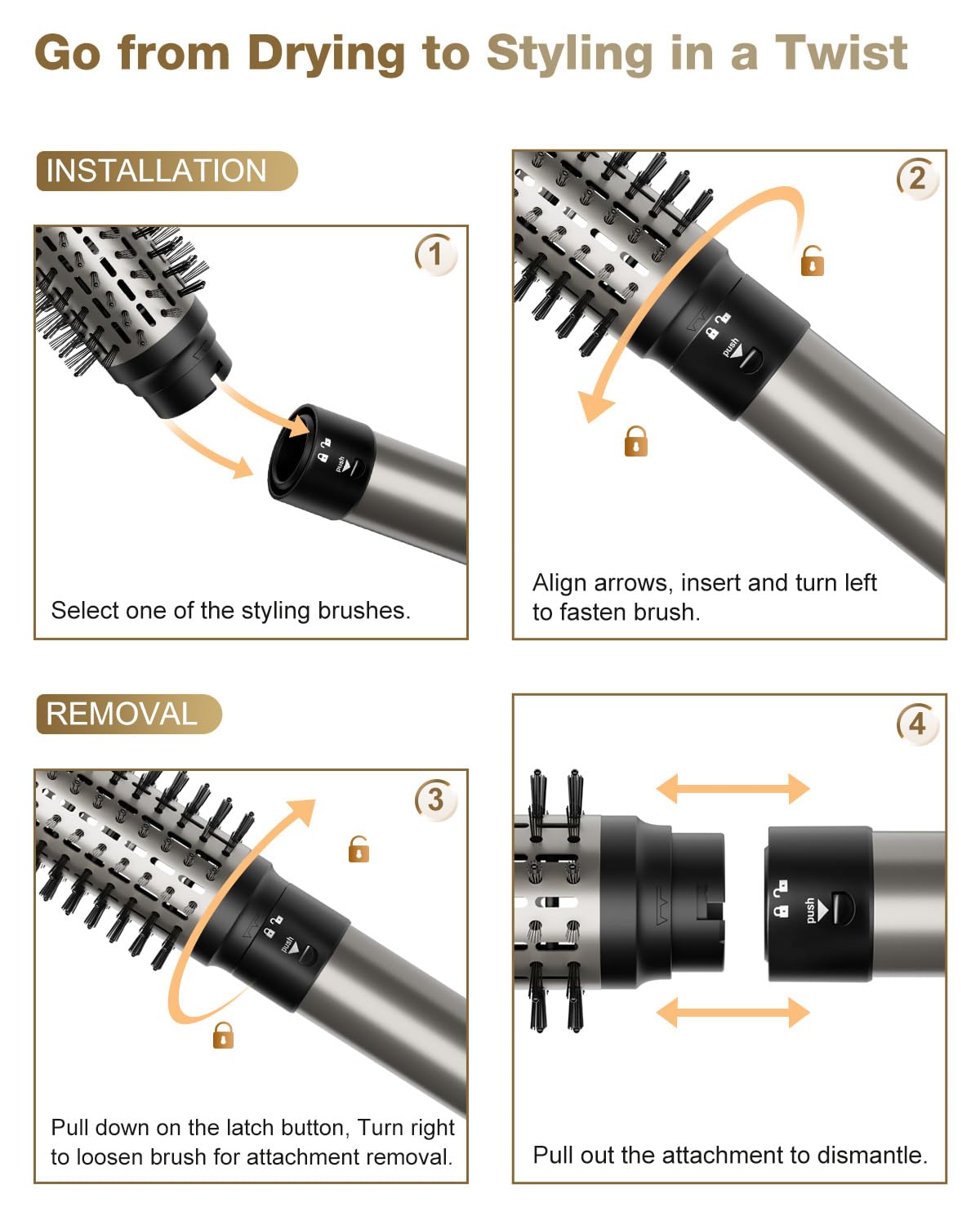 7MAGIC Hair Dryer Brush & 6 in 1 Hair Styler, Silver, 110 Volts, 1200 Watts, Ionic Technology, Fast Drying, Multi Styler for Straight, Wavy, Curly, and Coily Hair