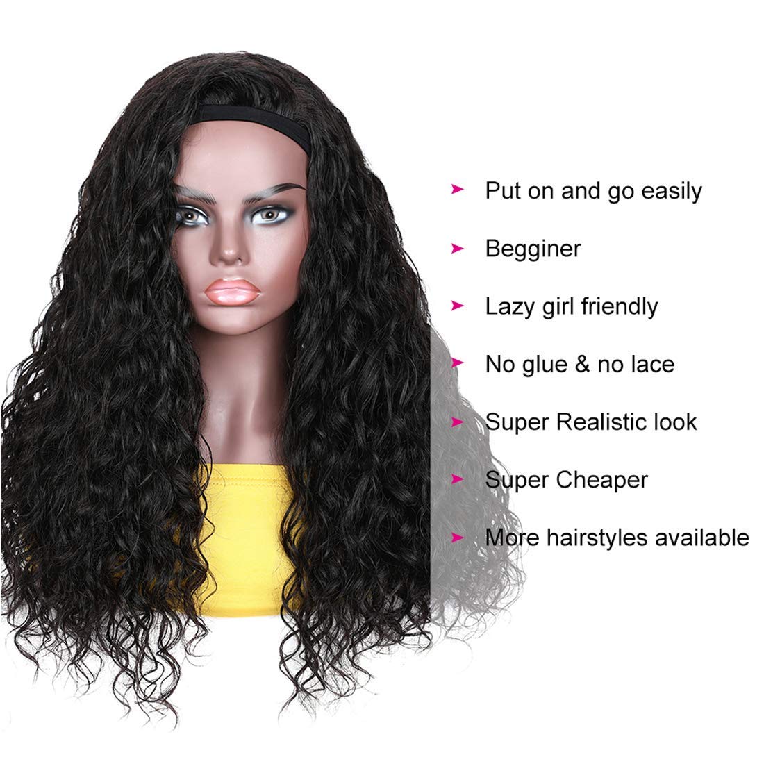 UNICE Headband Human Hair Wig Water Wave Glueless None Lace Front Headband Wig Brazilian Virgin Hair Wigs for Women 150% Density (20 inch)