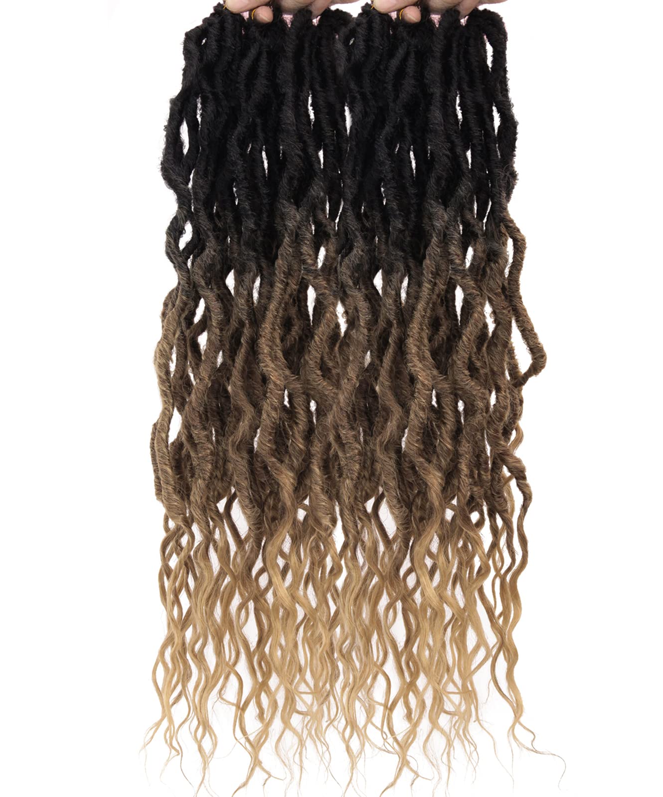 Goddess Locs Crochet Hair 6Packs 24Inch Pre-looped Crochet locs,Soft Locs with Curly Ends Dreadlocks Wavy Faux Crochet Locs Synthetic Crochet Braids Hair Extensions 72locs(24'', 1B/30/27)