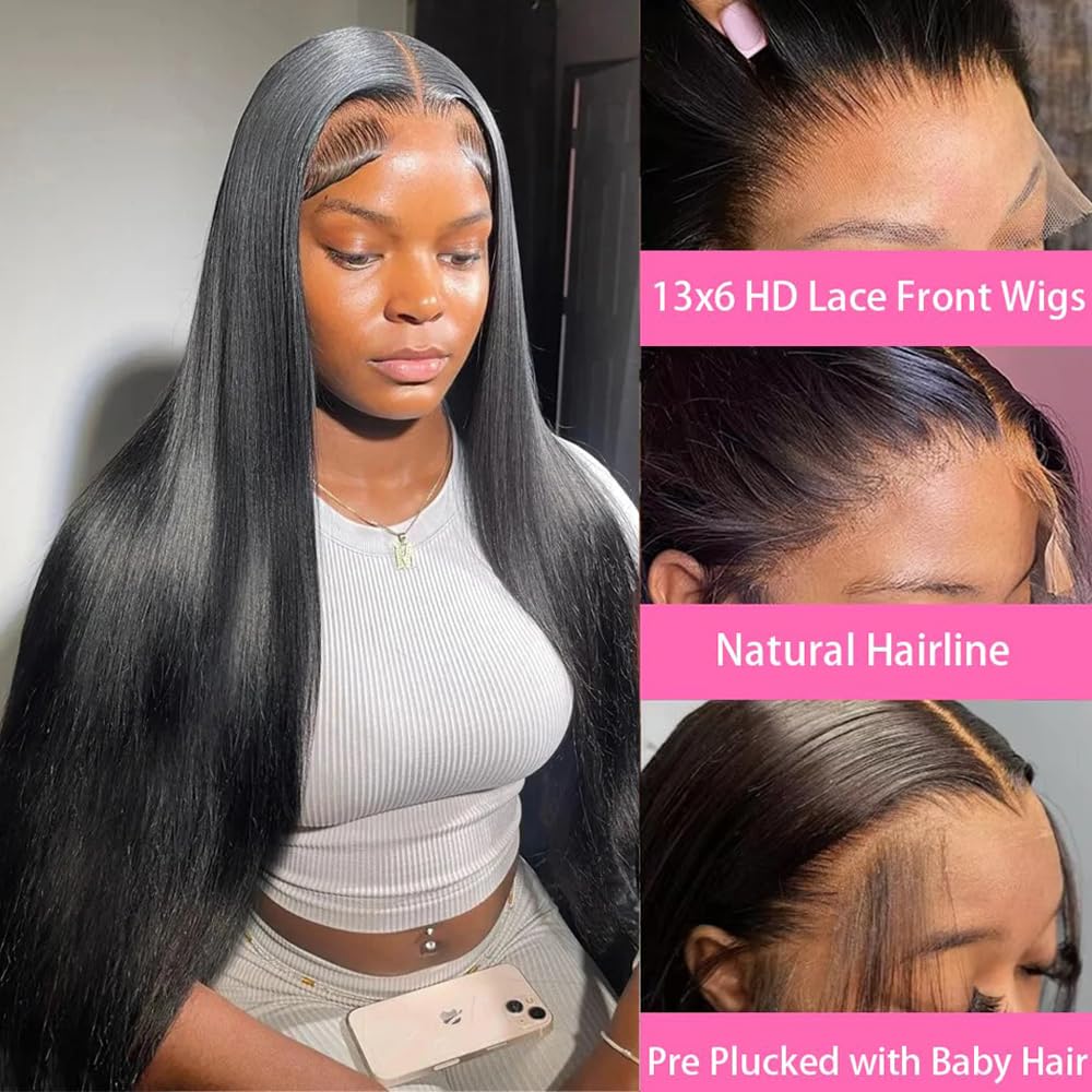 Karlami 13x6 Straight Lace Front Wigs Human Hair 20 Inch HD Lace Front Wigs Human Hair 150% Density 13x6 Frontal Wigs Human Hair Pre Plucked for Women Gluless Wigs with Baby Hair