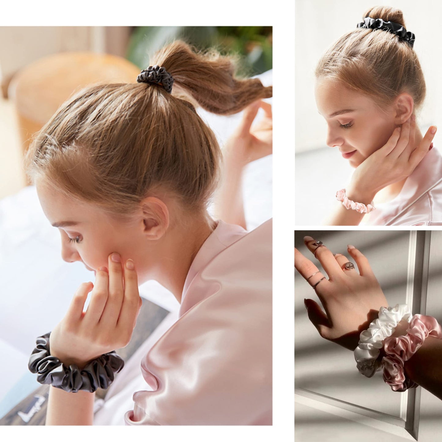 Satin Silk Hair Ties Small Scrunchies for Women Girls Ponytail Holders 20 Pcs Mini Bulk Scrunchies Elastic Hair Bands for Thick Curly Hair Pony Tails Hair Ties