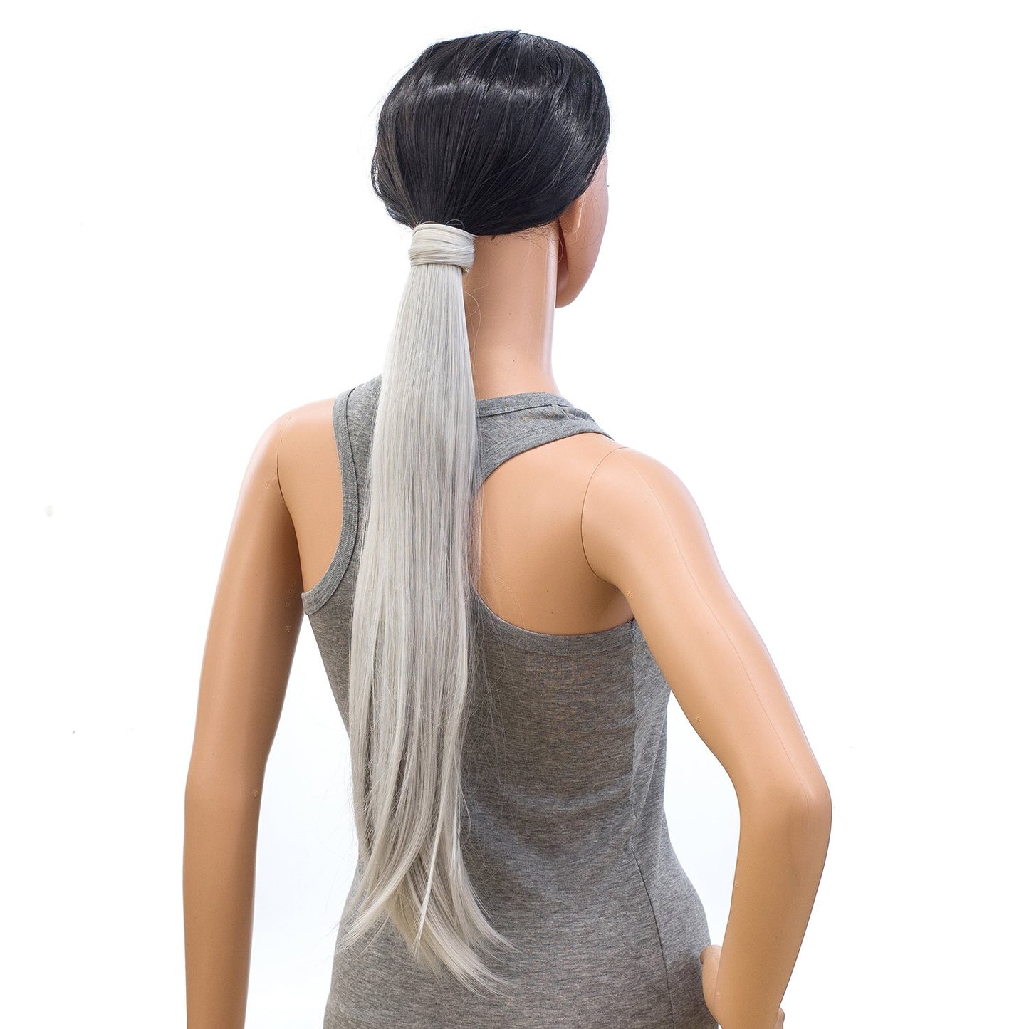 SWACC Women Long Straight/Curly Wavy Wrap Around Ponytail Extension Synthetic Hair Piece Clip in Hair extensions (Straight, Silver Gray)