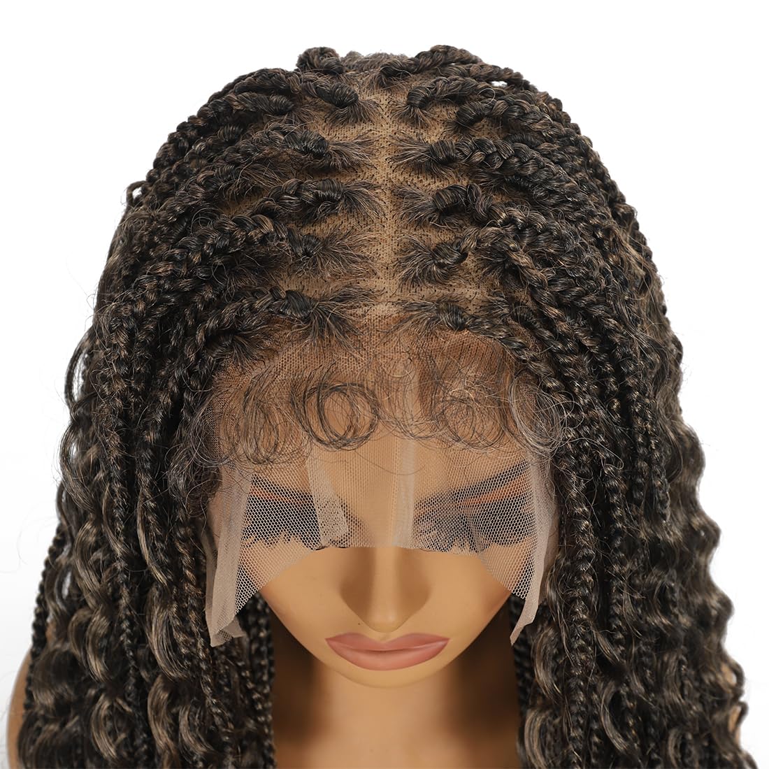 28 Inch Half Lace Front Braided Wigs for Black Women Knotless Braids Wigs Bohemian Boho Braids Goddess Box Braided Wig with Baby Hair (T27, 28 inch)