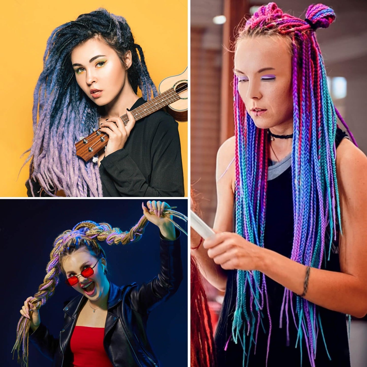 MAQIHAN 2 Pack Jumbo Braiding Hair - 24Inch purple-lake blue-light purple Braiding Hair Synthetic Hair Extensions Rainbow Braiding Hair High Temperature Synthetic braiding hair Wedding Makeup Styling