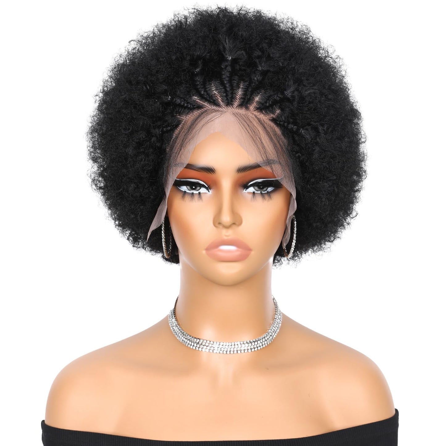 Quantum Love Braided Cornrow Afro Puff Wig for Black Women Stitch Braids Lace Front Wigs with Baby Hair Glueless Prep lucked Afro Braid Synthetic Natural Black Hair