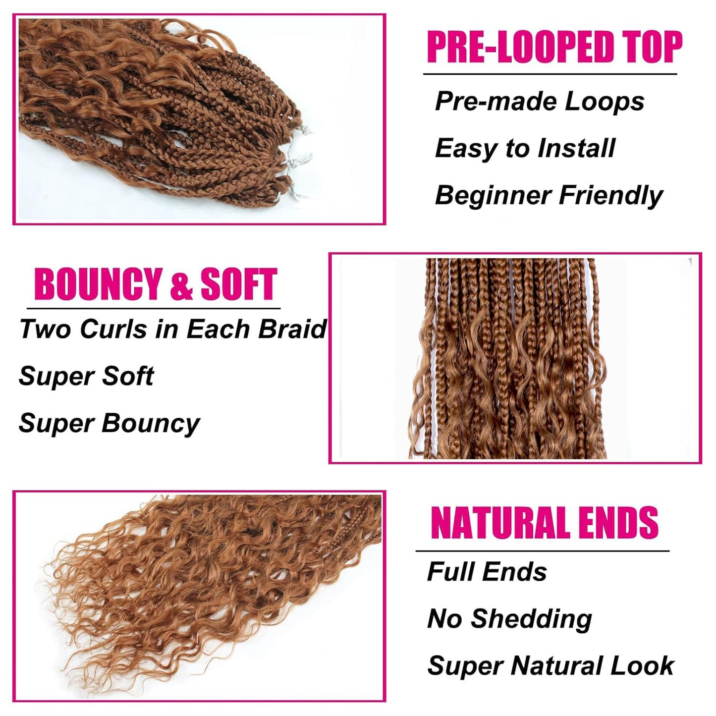Boho Crochet Braids Pure Protein Fiber Close to Human Hair 18 Inch Goddess Box Braids with Soft Curls Bohemian Braids Crochet Hair for Black Women (18Inch #30)