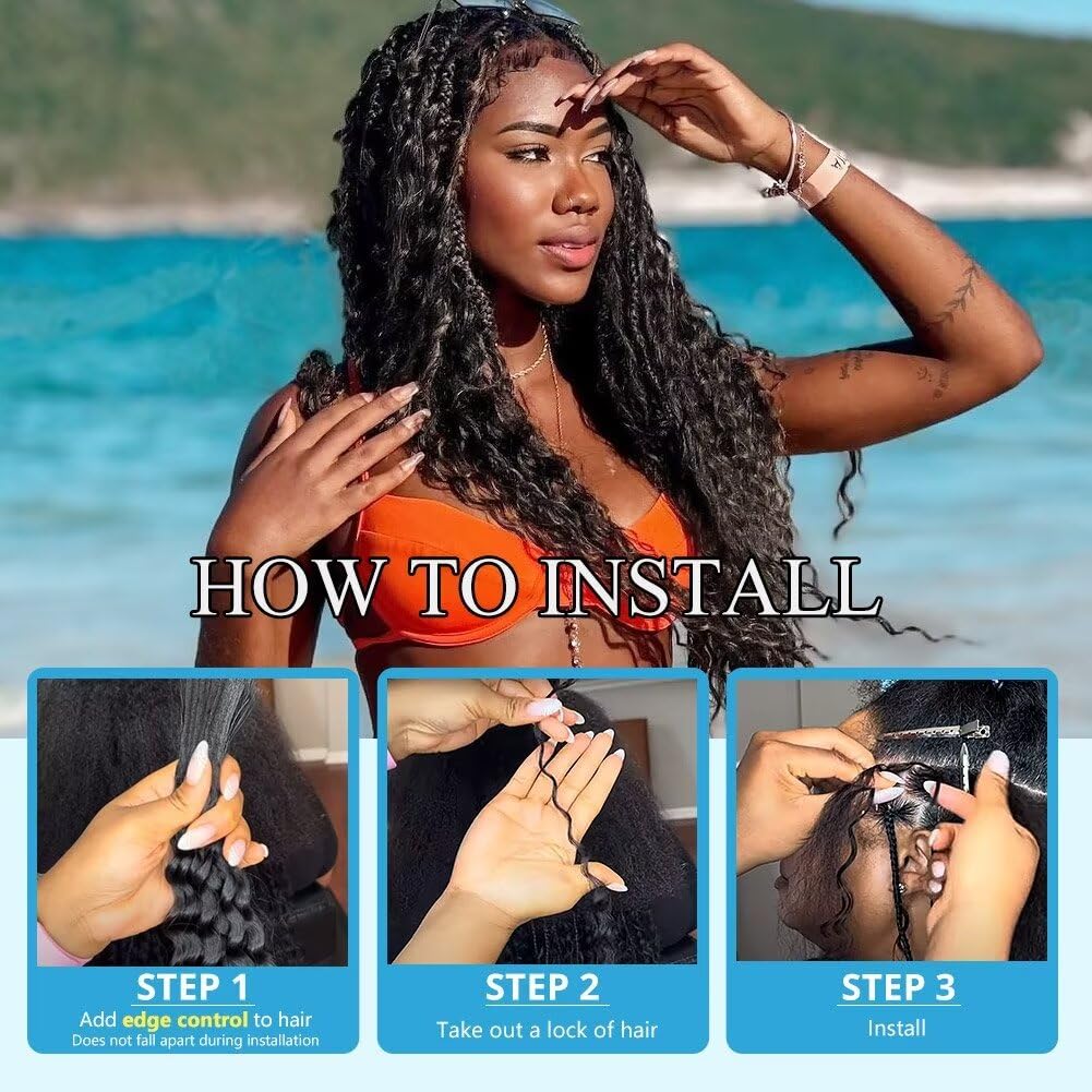 Human Braiding Hair Deep Water Wave Bulk 100g 24 Inch Curly for Boho Braids Extensions No Weft 2 Braids Per Pack Wet and Wavy Natural Color