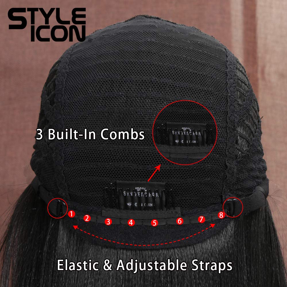 Style Icon 38" Super Long Straight Wigs Lace Front Wigs 6" Deeper Middle Part Wig Black Synthetic Wig (38", 1B)