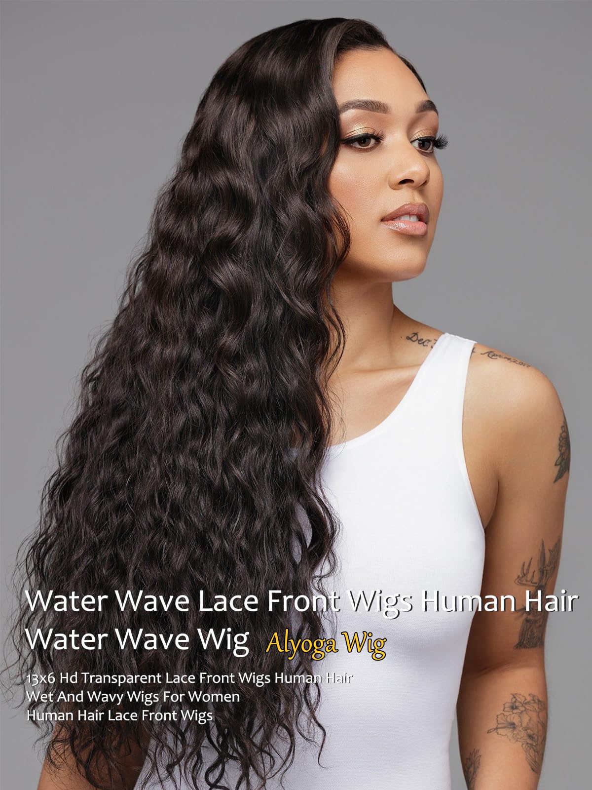 ALYOGA 13x6 Water Wave Lace Front Wigs Human Hair 200 Density Pre Plucked with Baby Hair Water Wave Wigs for Women Glueless Natural Color 22 inch