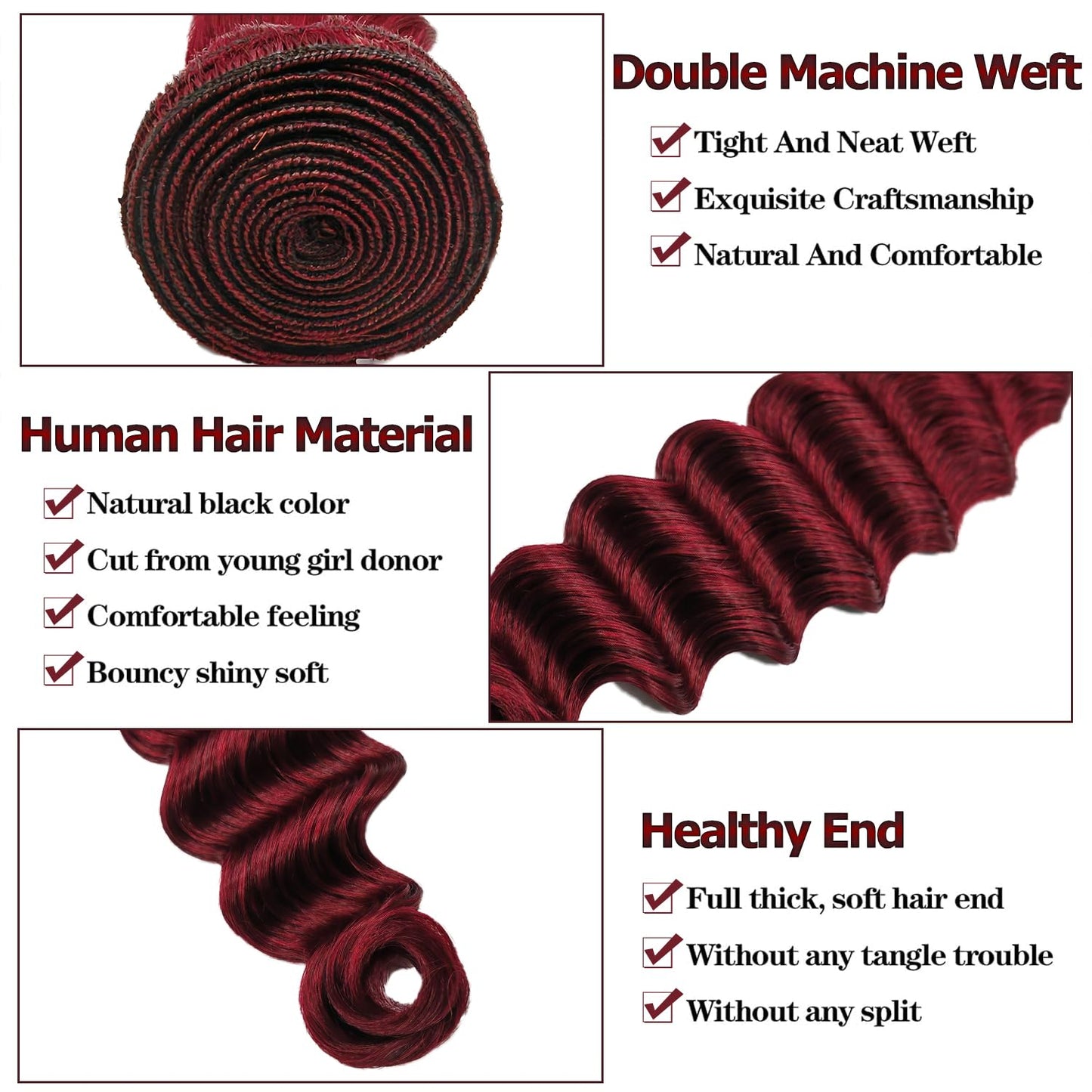 10A Brazilian Bundles and Closure Human Hair Loose Deep Wave Hd Lace Closure with Bundles 12 14 16+12inch, 99j Burgundy Red Wet and Wavy Bundle with Closure Raw Weave Bundles Human Hair with Closure