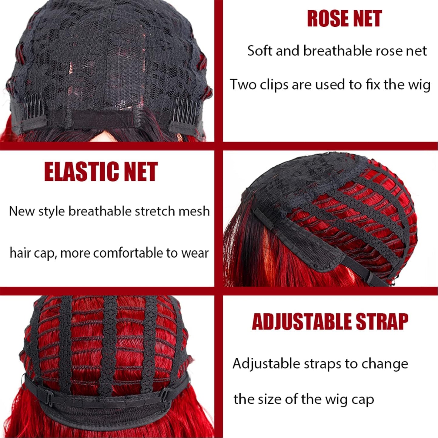 Sabosi Red Wig for Women Long Wavy Wigs Middle Part Wavy Wig Natural Looking Synthetic Heat Resistant Fiber Wig for Daily Party Use