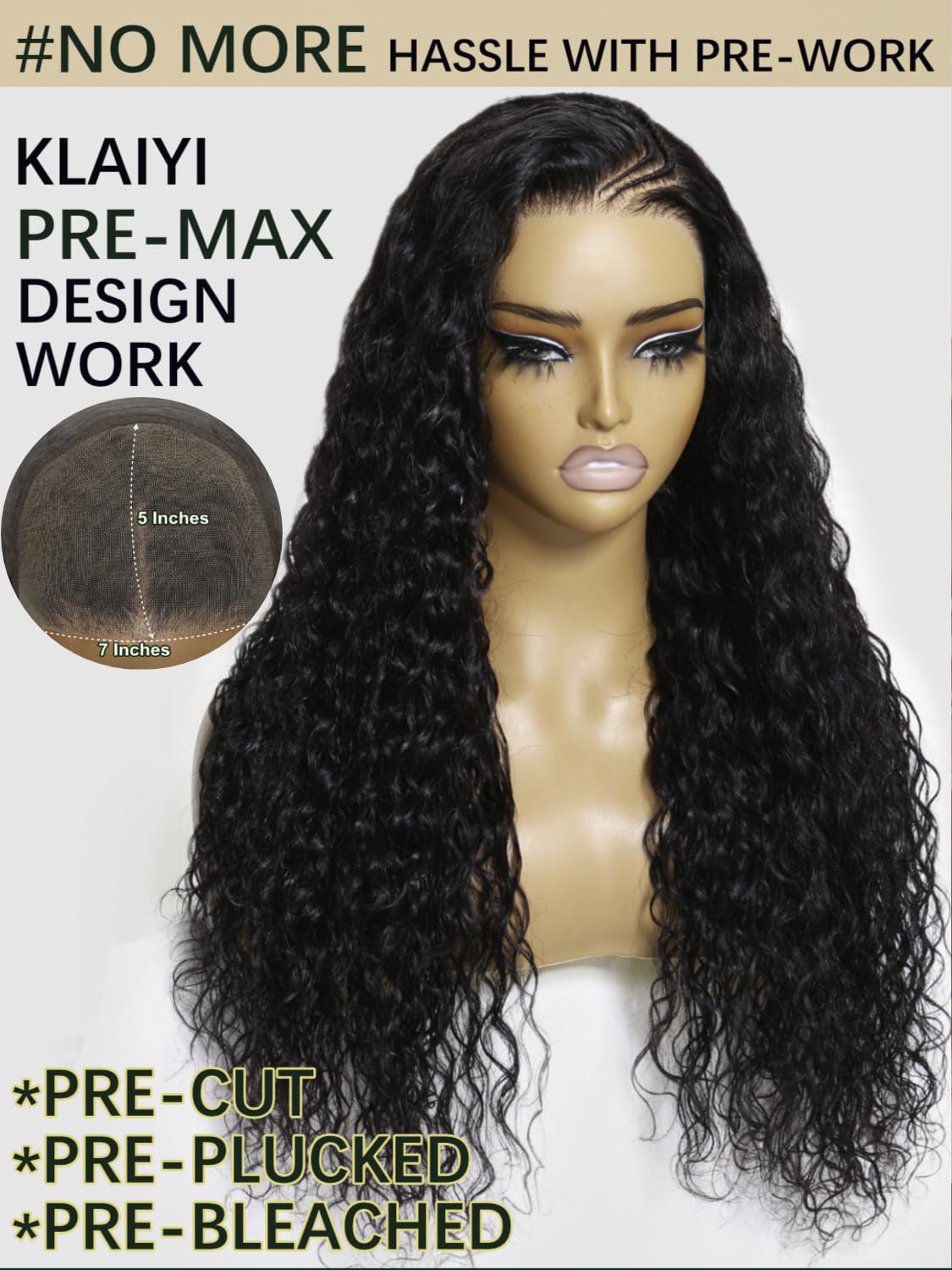 KLAIYI Bye Bye Knots Glueless Wig Pre Cut Water Wave HD Lace Front Wigs Human Hair Pre Bleached Pre Plucked Ready to Go Wigs for Women 30S Easy to Wear Put On and Go Curly Wig Beginner Friendly 26inch