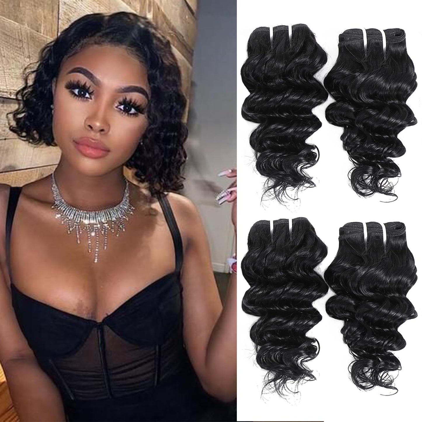 JTdebade Deep Wave Human Hair bundles 10 Inch 12A Grade Brazilian Human Hair 100% Virgin Weave Bundles Human Hair for Black Women (10'' 10'' 10'' 10'')