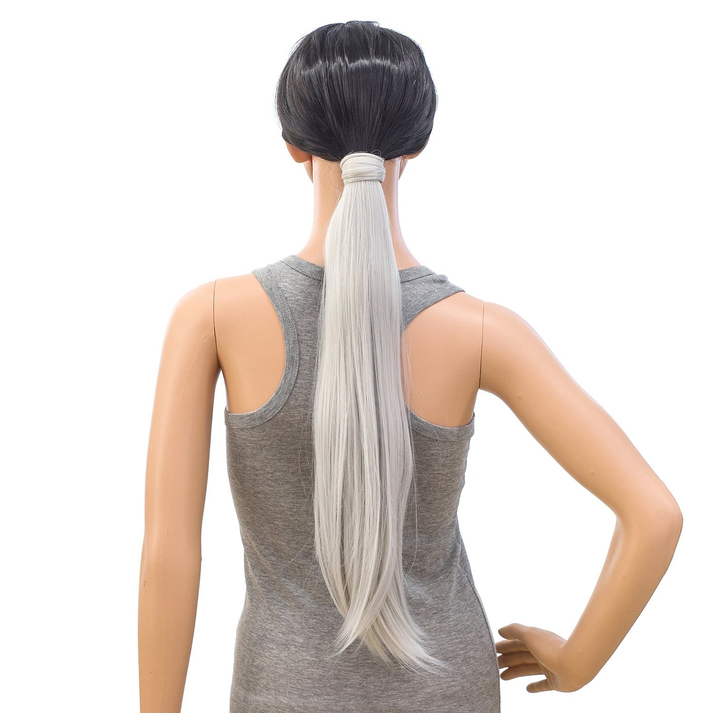 SWACC Women Long Straight/Curly Wavy Wrap Around Ponytail Extension Synthetic Hair Piece Clip in Hair extensions (Straight, Silver Gray)