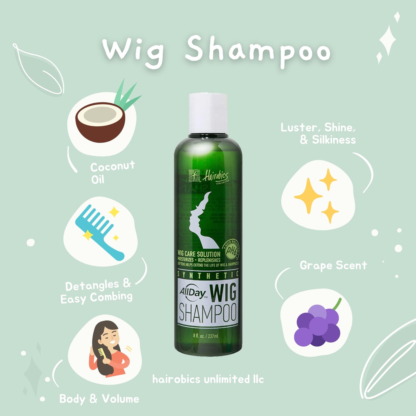 AllDay Locks Synthetic Wig Shampoo (8 oz) | Revitalizing & Refreshing Shampoo | Smoothens, Detangles & Nourishes | Cleanses, Softens and Revitalizes of Synthetic Hair | 8 oz