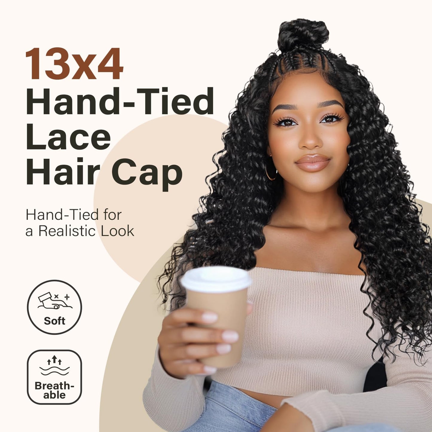 PROTEA Braided Wigs for Black Women, Full Lace Frontal Updo Bun Box Braids Wigs with Baby Hair, Lightweight Synthetic Fully Handmade Braided Wig, 24 Inch #1B Natural Black