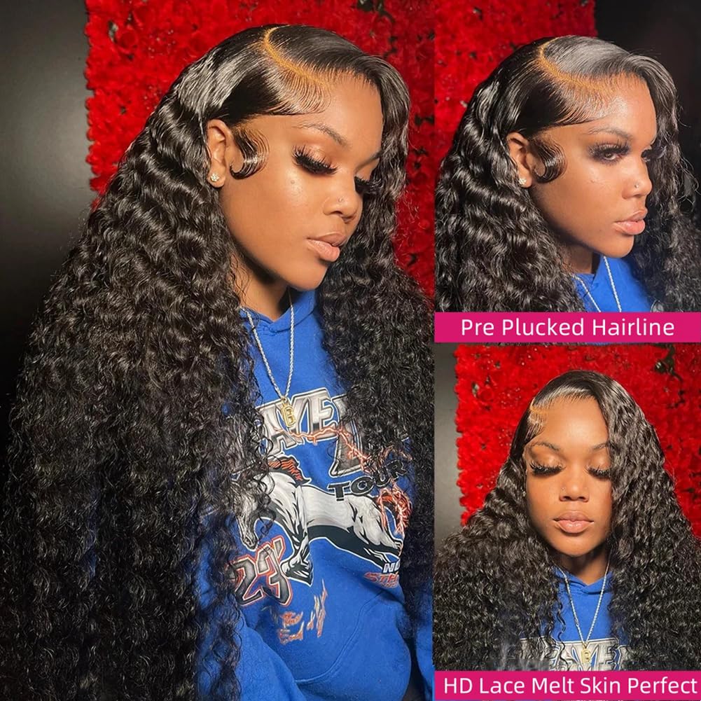 BRUAR 28 Inch Deep Wave Lace Front Wigs Human Hair Pre Plucked 13x4 HD Transparent Lace Frontal Wigs Human Hair 180% Density Deep Curly Glueless Wigs Human Hair for Women