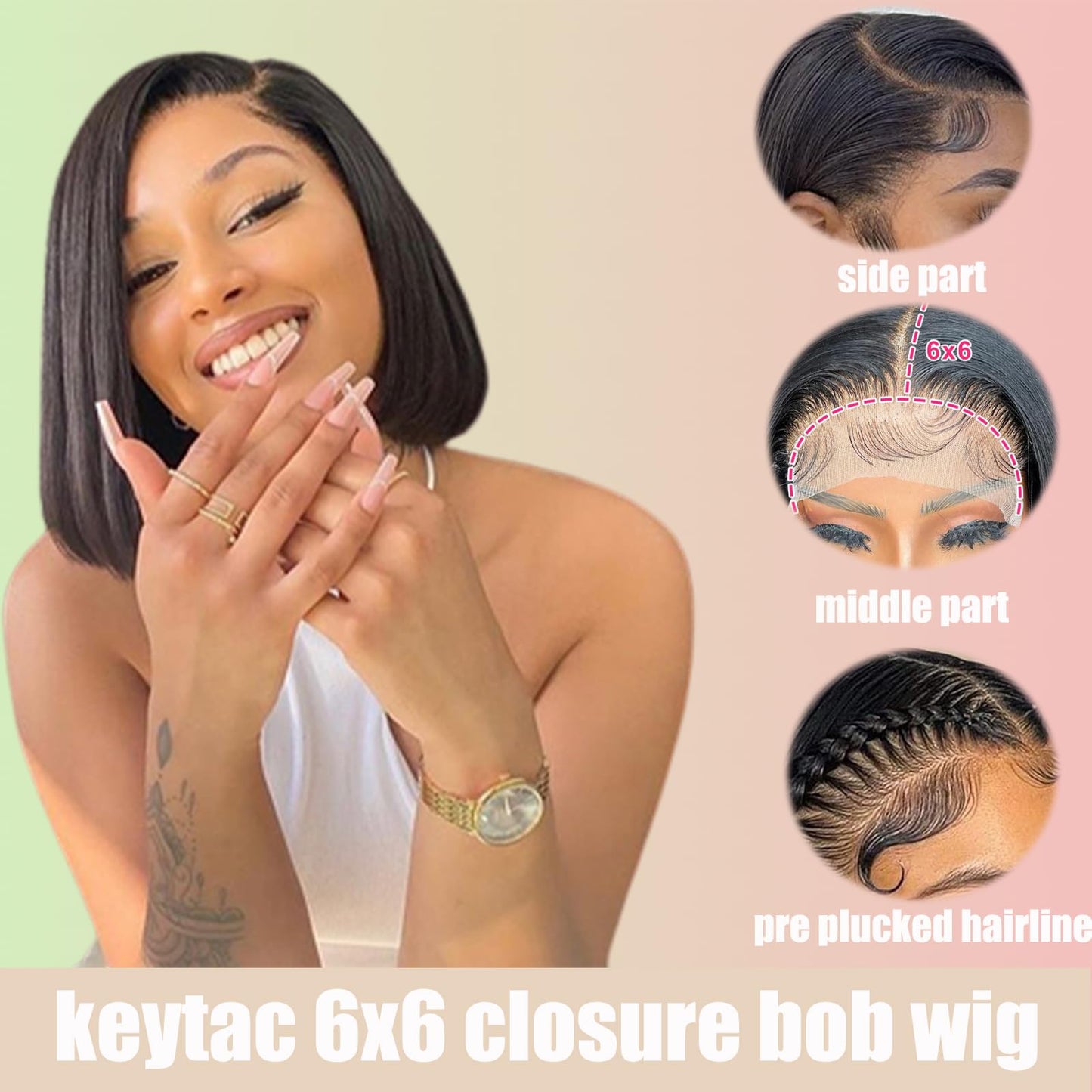 Bob Wig Human Hair Glueless 6x6 Hd Lace Closure Bob Wigs for Women Pre Plucked Bleach Knots Straight Short Bob Lace Front Wigs with Baby Hair Unprocessed Brazilian Virgin Hair Natural Black 12 Inch