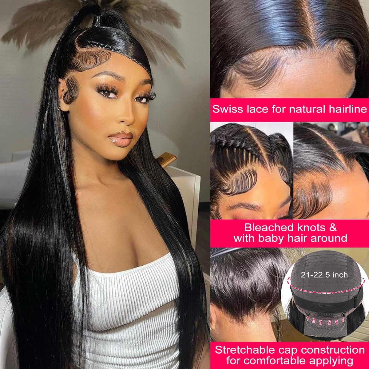 Nawpum 26 Inch 13x6 Lace Front Human Hair Wigs 180 Density Pre Plucked Straight HD Lace Wigs Human Hair 13x6 Straight Lace Frontal Wigs Human Hair Wigs for Women Glueless Wig