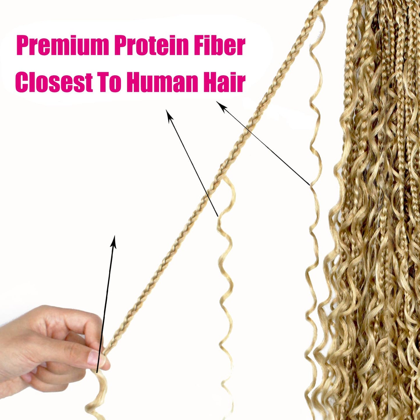 Boho Crochet Braids Pure Protein Fiber Close to Human Hair 24 Inch Goddess Box Braids with Soft Curls Bohemian Braids Crochet Hair for Black Women (24Inch #27/613)