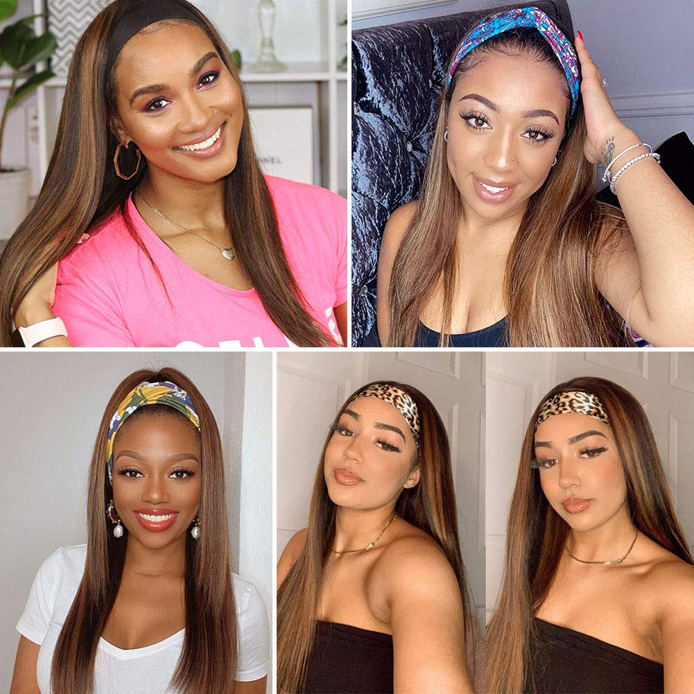 G&T Wig Headband Wigs for Women Long Straight Honey Blonde Highlights Wig Silky Straight Heat Resistant Wigs for Daily Party Use(24inch) …
