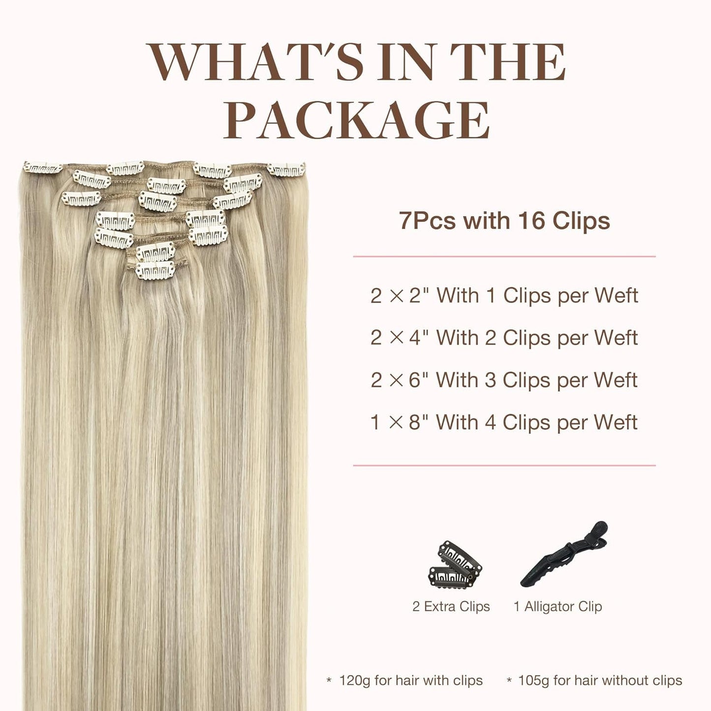 GOO GOO Clip in Hair Extensions Real Human Hair, Remy Human Hair Extensions Clip ins for Women, Natural Human Hair, 14inch 120g 7Pcs, 17A/60A Ash Blonde Highlighted Platinum Blonde