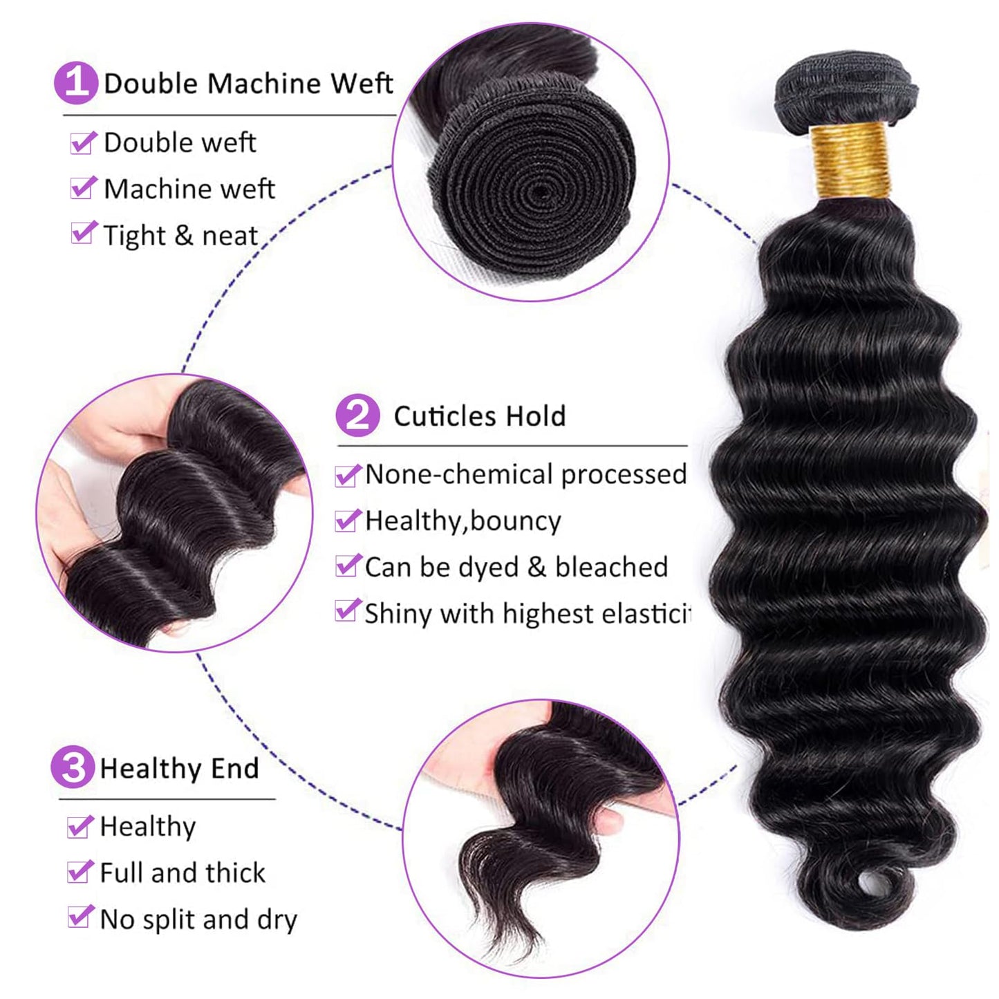 Beaushine Human Hair Bundles Loose Deep Wave Bundles and Closure (14 16 18+14) 10A Brazilian Loose Wave hd Lace Closure with Unprocessed Brazilian Raw Virgin Human Hair Quick Weave Bundles