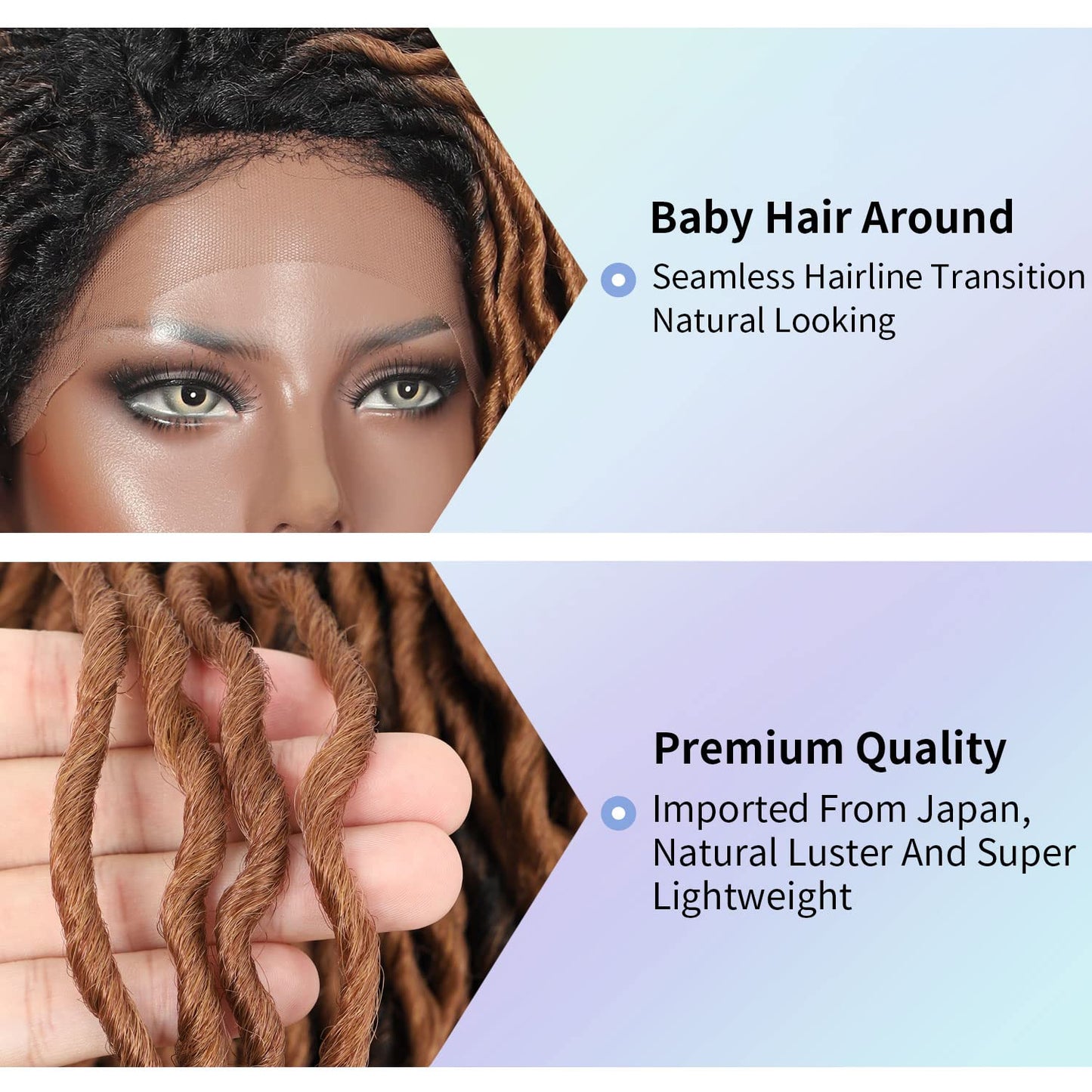 Kalyss 18" Side Part Locs Wigs Dreadlock Wigs for Black Women Lace Front Braided Wig with Baby Hair Curly Locs Wigs Japan-made Synthetic Braided Twist Wigs(Ombre Black to Brown)