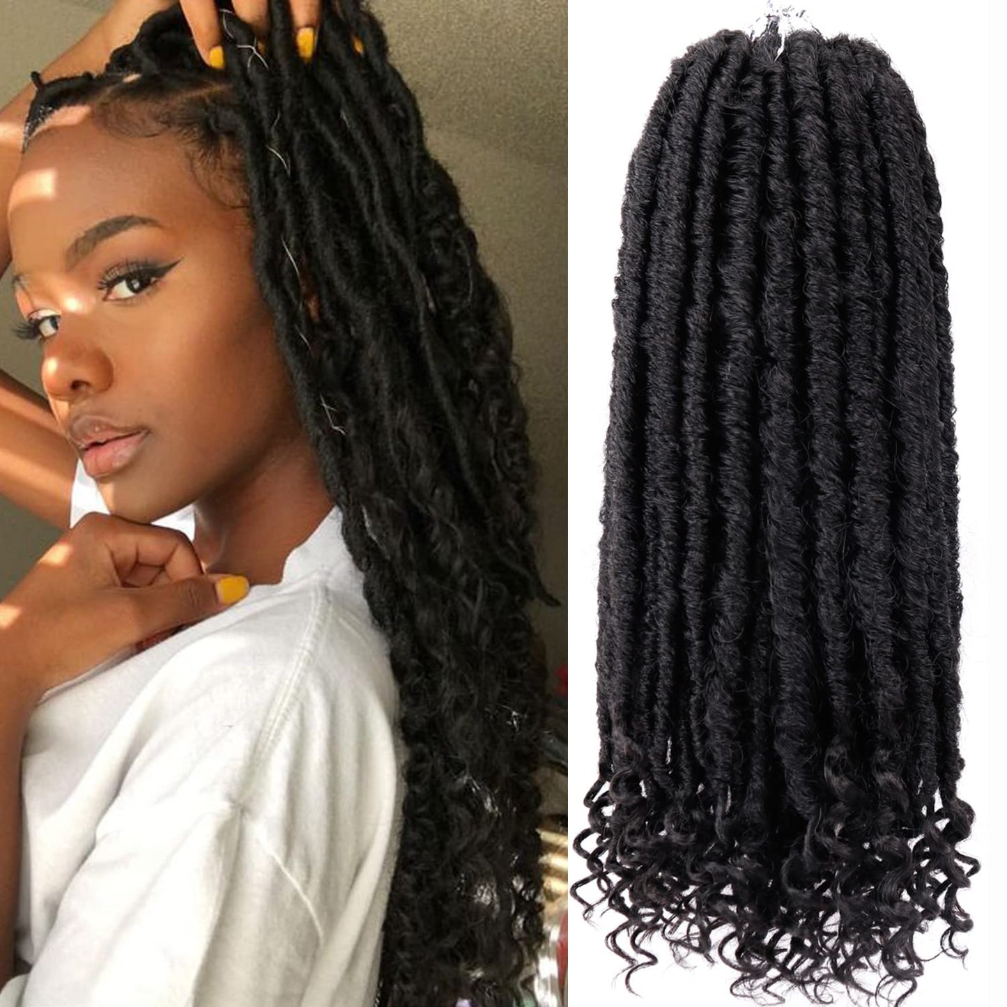 6 Packs Goddess Locs Crochet Hair, 12 Inch Straight Faux Locs Crochet Braids, Pre-Looped Curly Soft Synthetic Braiding Hair Extensions for Black Women(12 Inch, 6 Packs, 1B#)