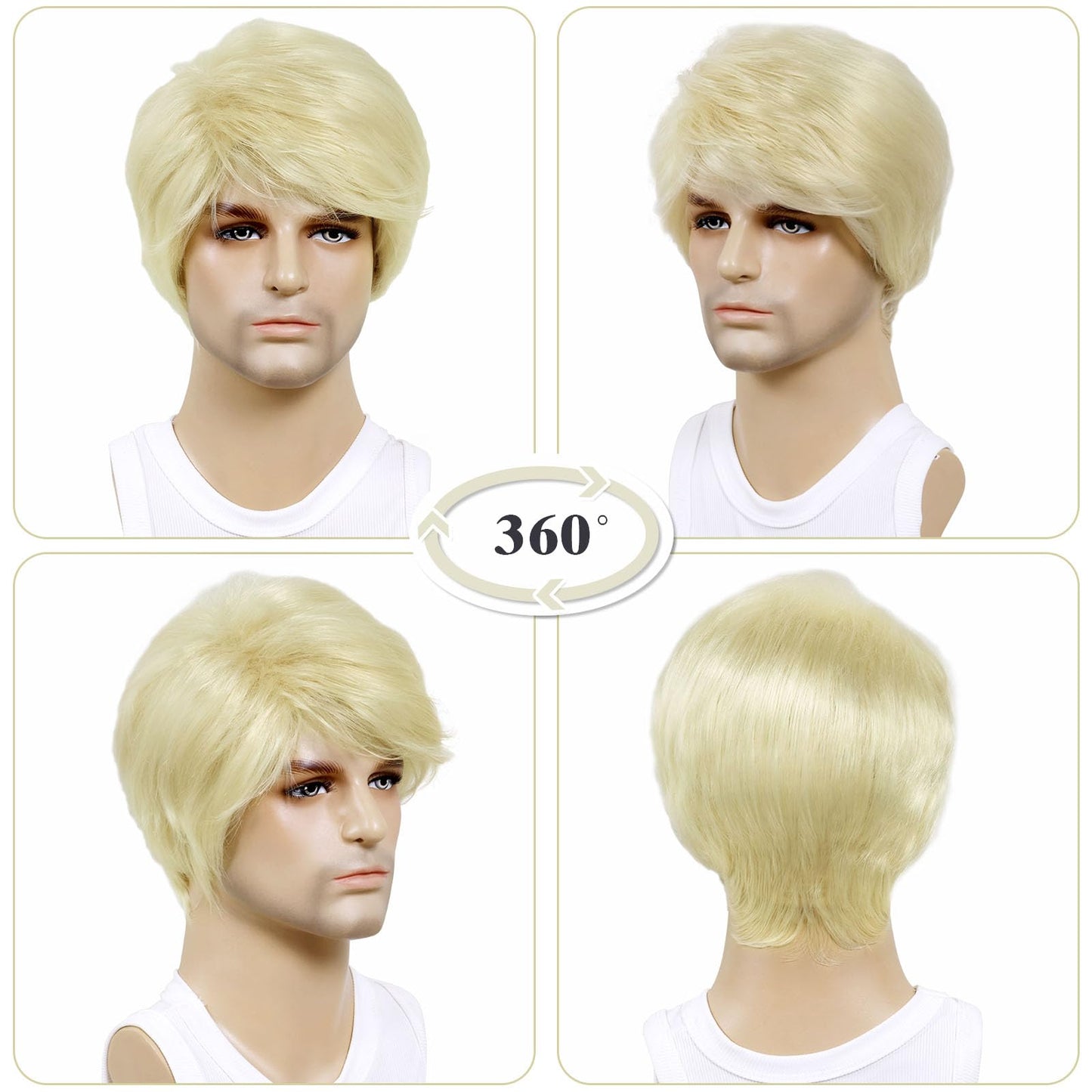 TOPHR Blonde Wig Men Short Straight 6 Inch Heat Resistant Synthetic Blonde Wig for men Daily Costumes or Halloween Wear