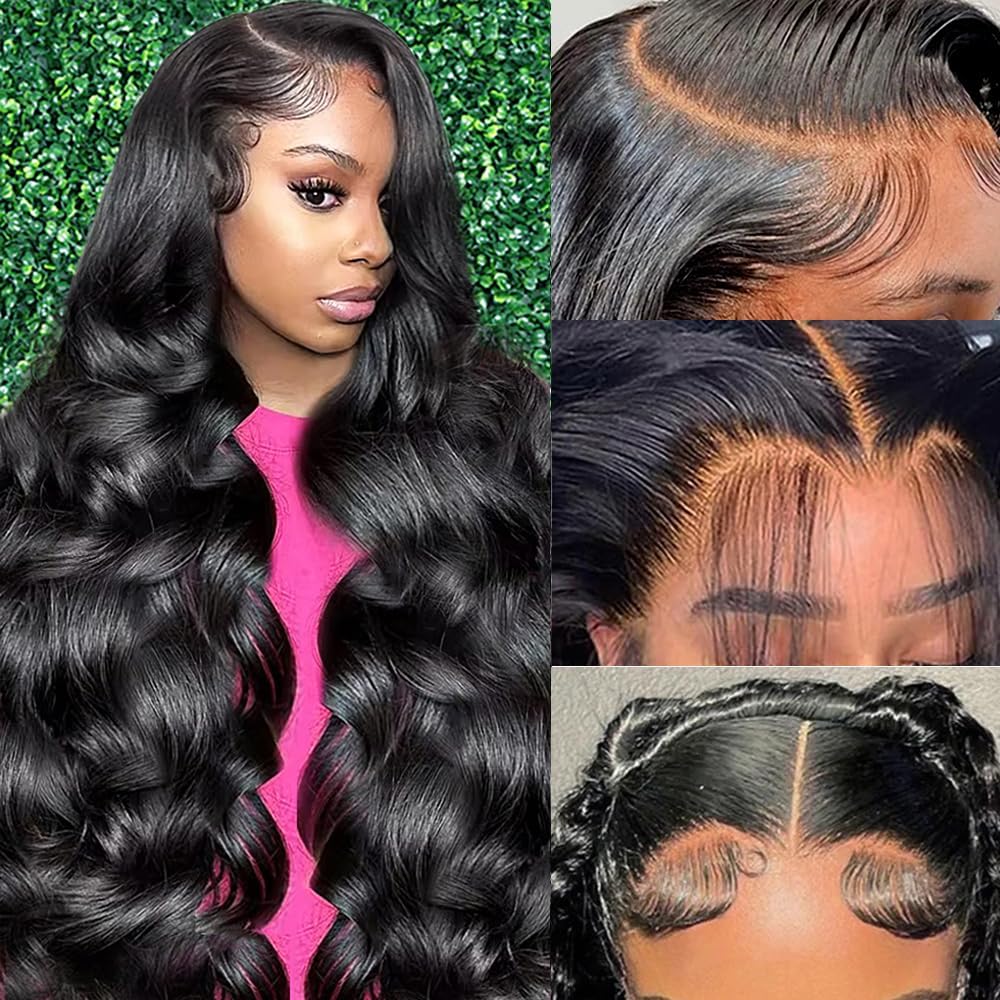 VIPPRETTY Synthetic Lace Front Wigs 30Inch 13x6 Body Wave Lace Frontal Wigs Human Hair Touch Vogue Highlight Technology Premium Fiber & Human Hair Nature Black Wig