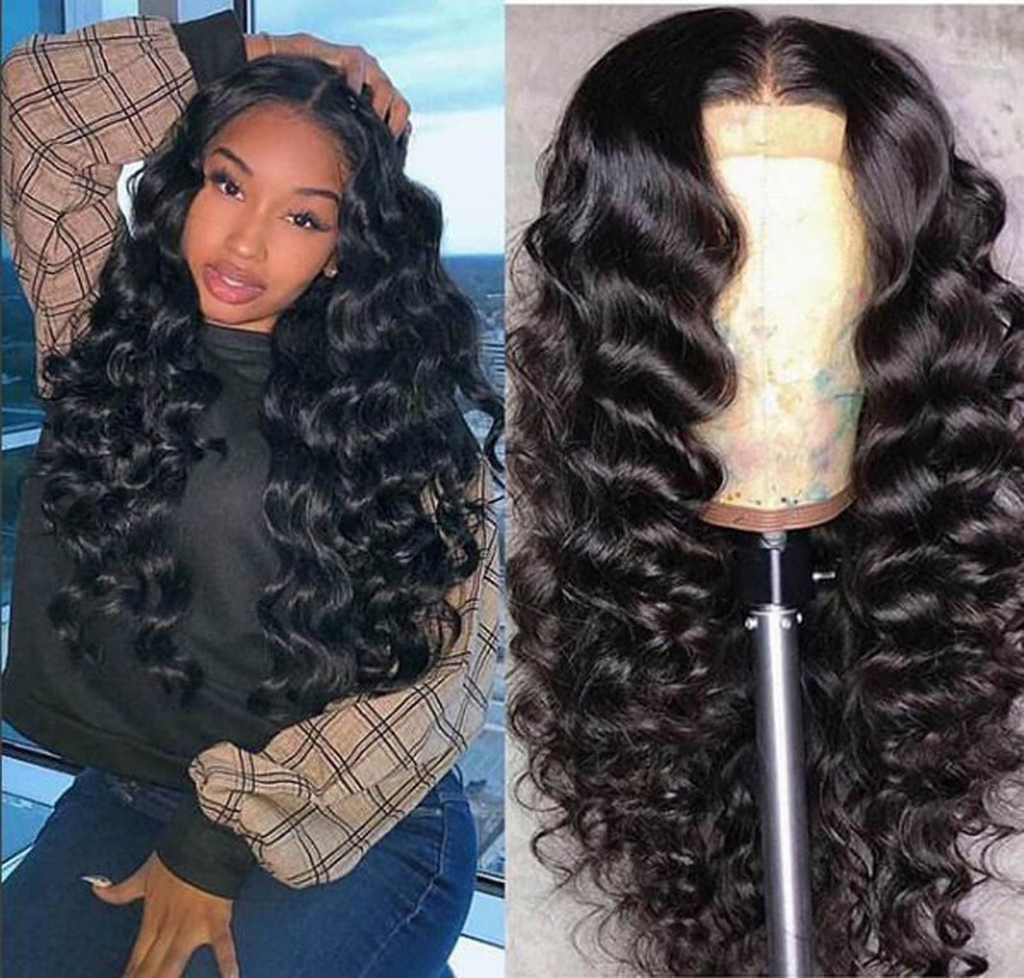 YruYptpaln Deep Wave Lace Front Wigs Unice Hair Glueless Wigs Wet and Wavy Lace Front Wigs Middle Part Wigs for Black Women(Black, One Size)